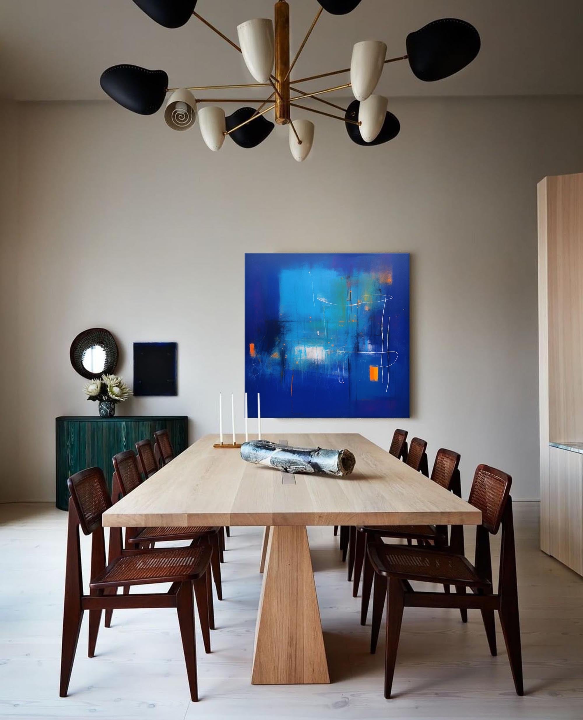 Abstract Neon Blue Horizon Art