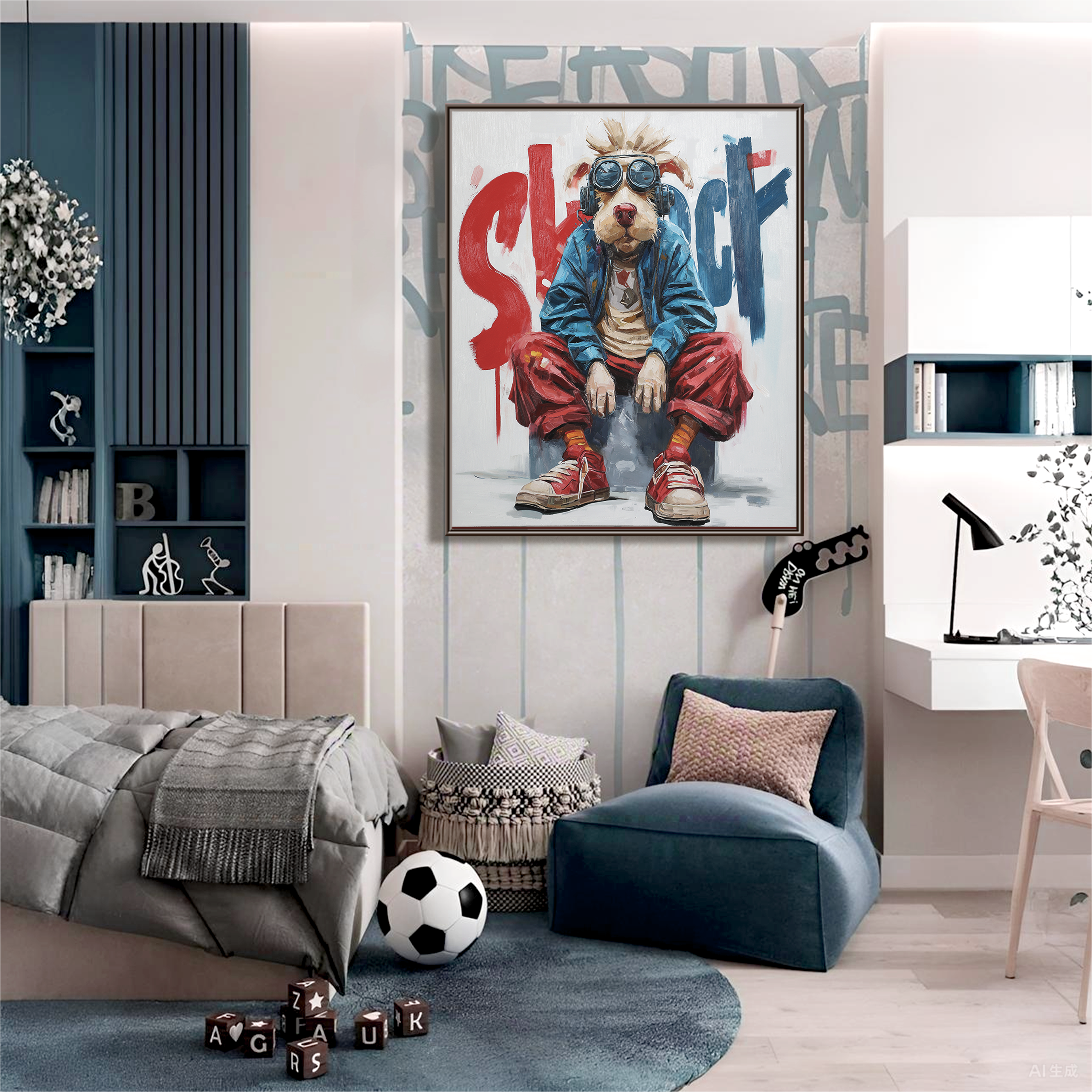 Chill Mode – Pop Art Dog Oil Painting, Urban Street Style Animal Wall Art for Modern Interiors