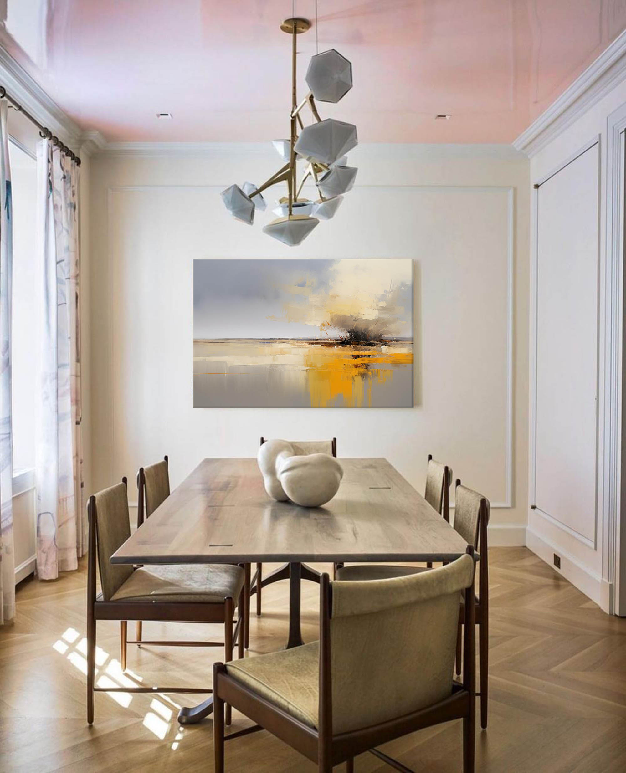 Bold Yellow and Gray Abstract Art