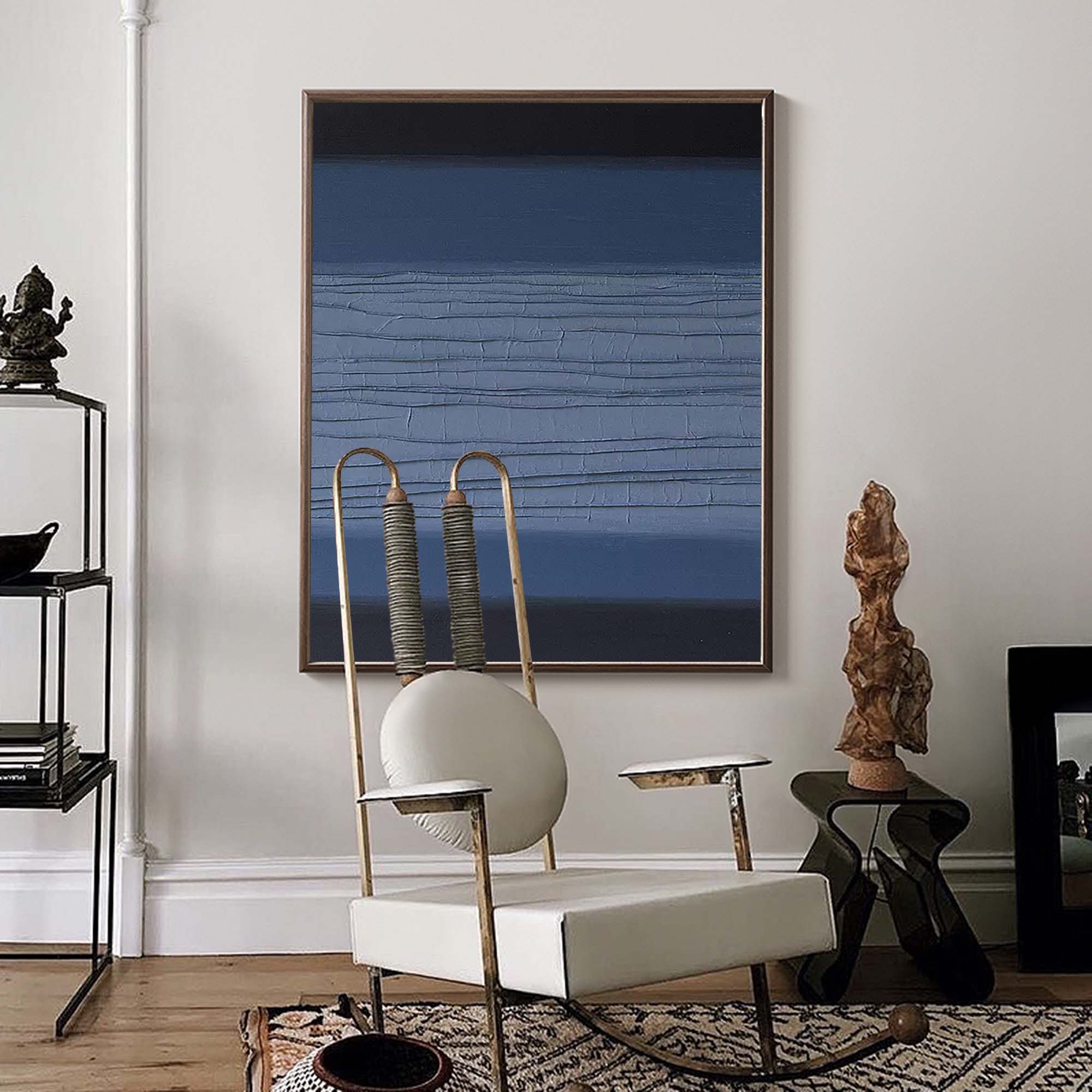 Textured Blue and Black Abstract Oil Painting – Contemporary Wall Art