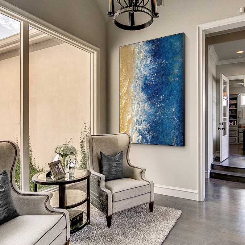 Abstract Diptych in Teal and Gold