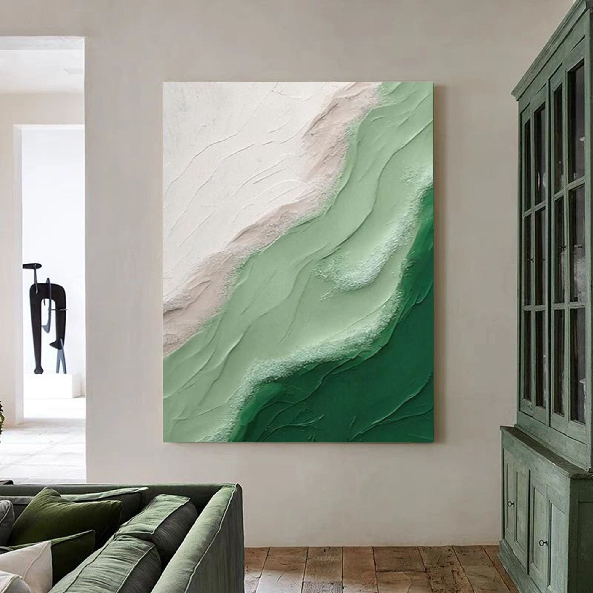Textured Green Wave Abstract Canvas Art