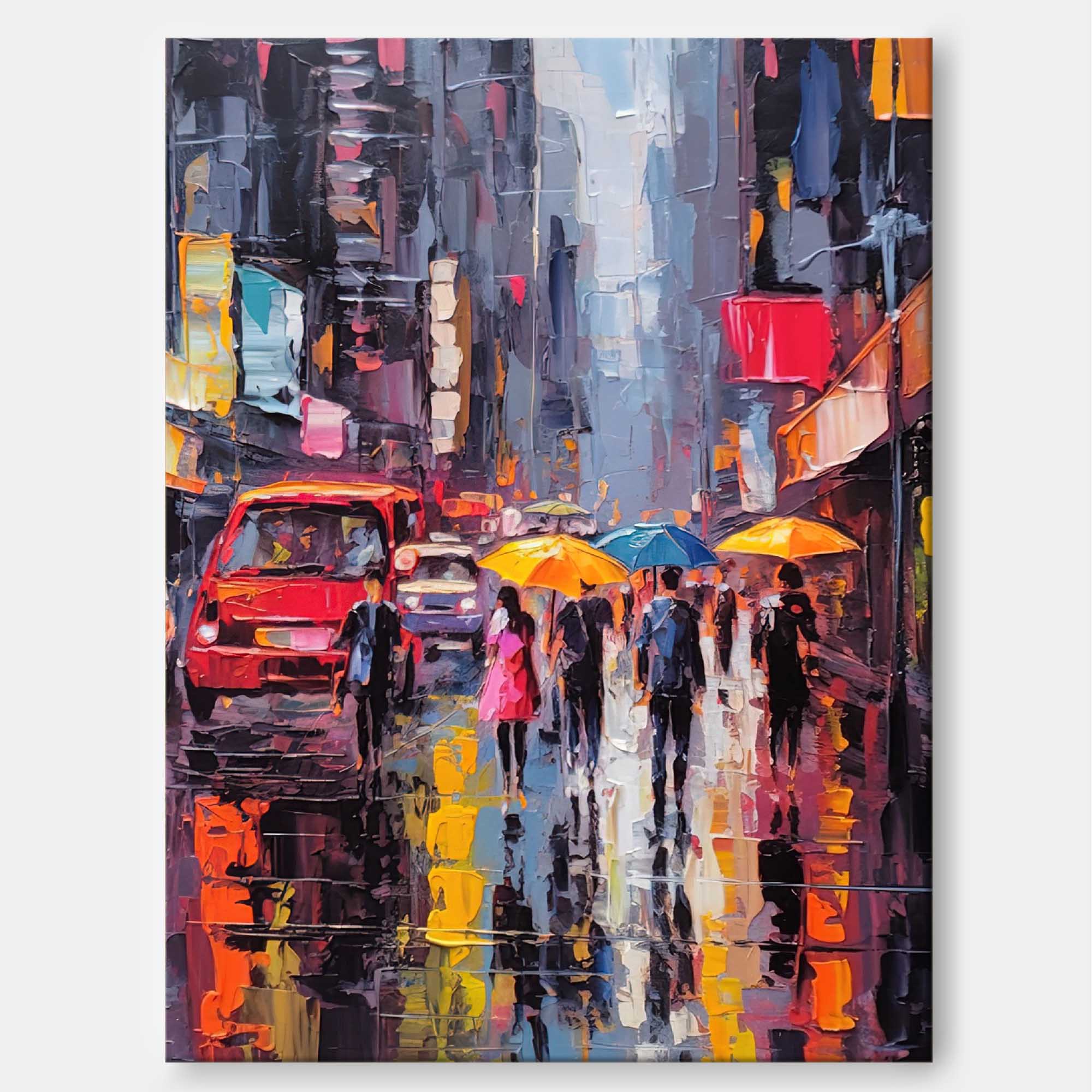 Urban Rainy Evening Oil Painting