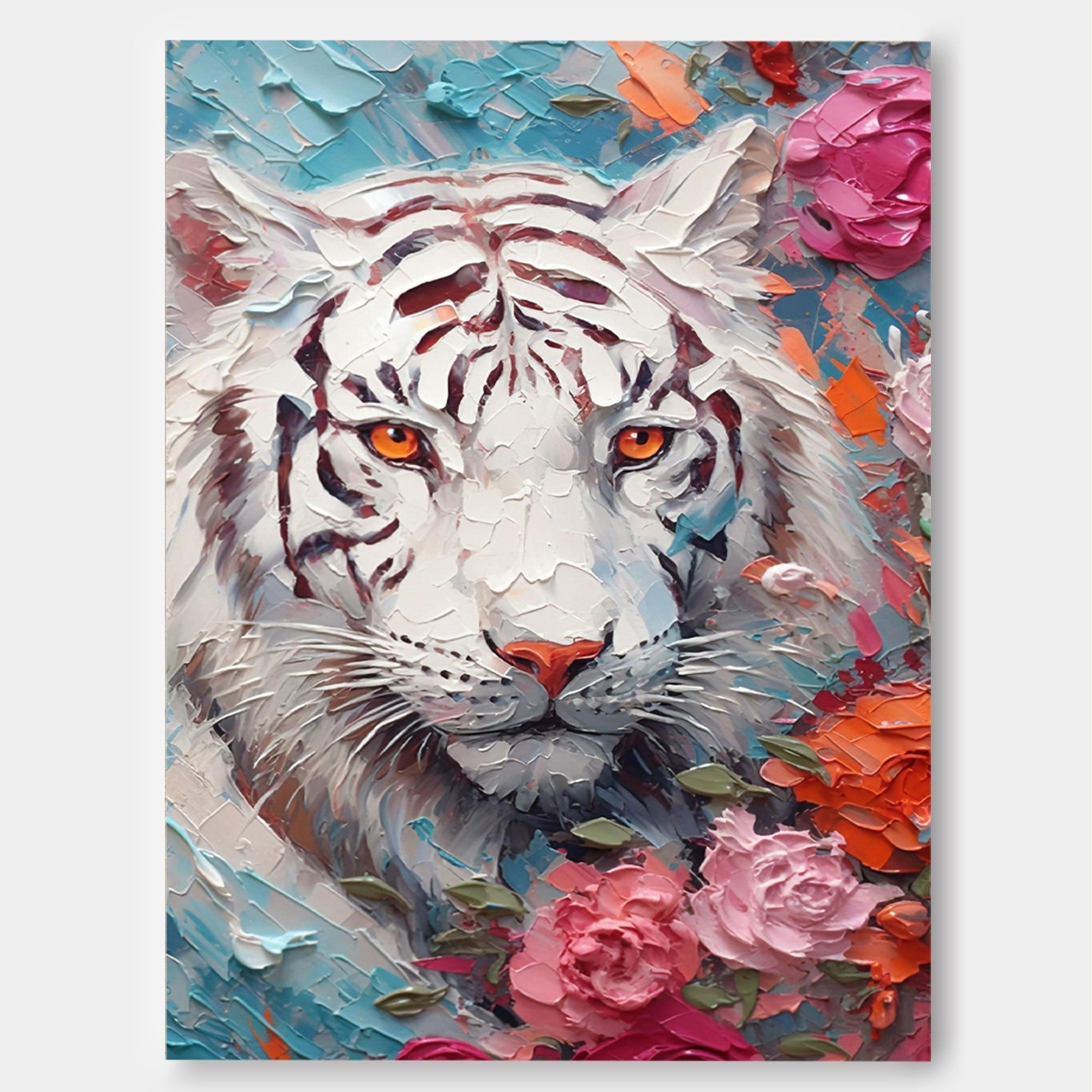 White Tiger in Blossoms: Bold Elegance