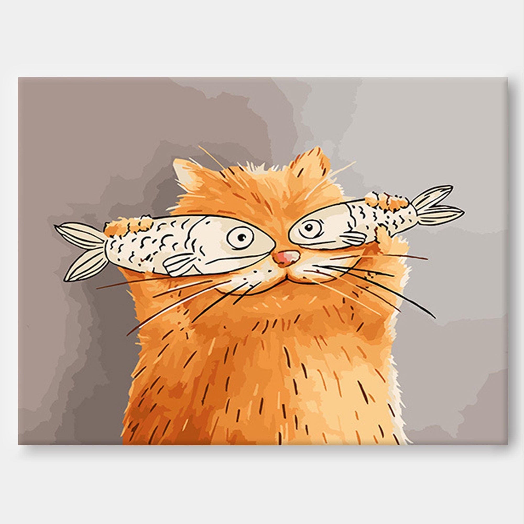 Whimsical Cat with Fish Art Print