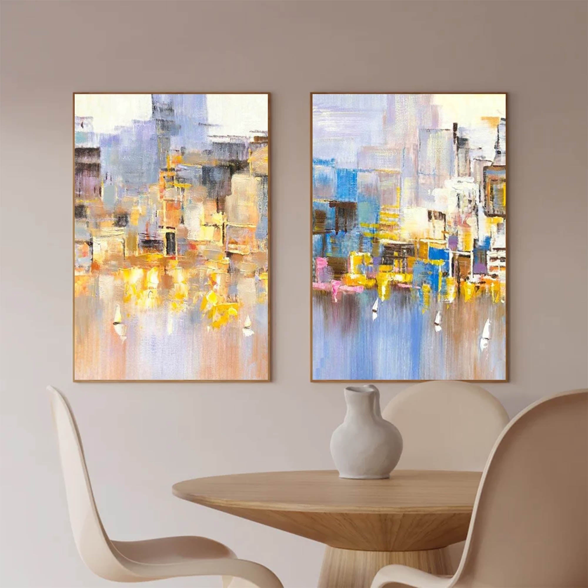 Cityscape Duo Abstract Oil Art