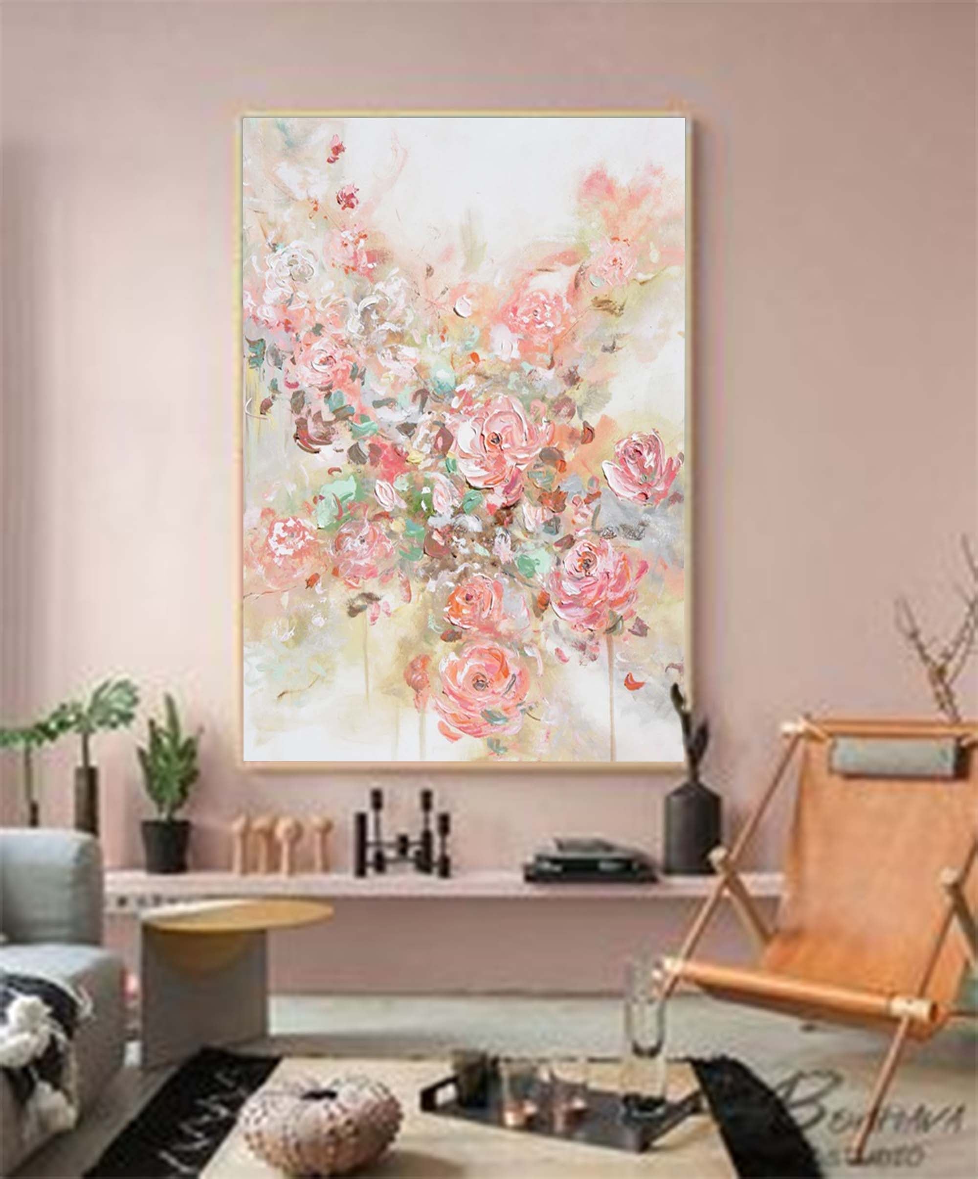 Elegant Blush Floral Abstract Canvas Art