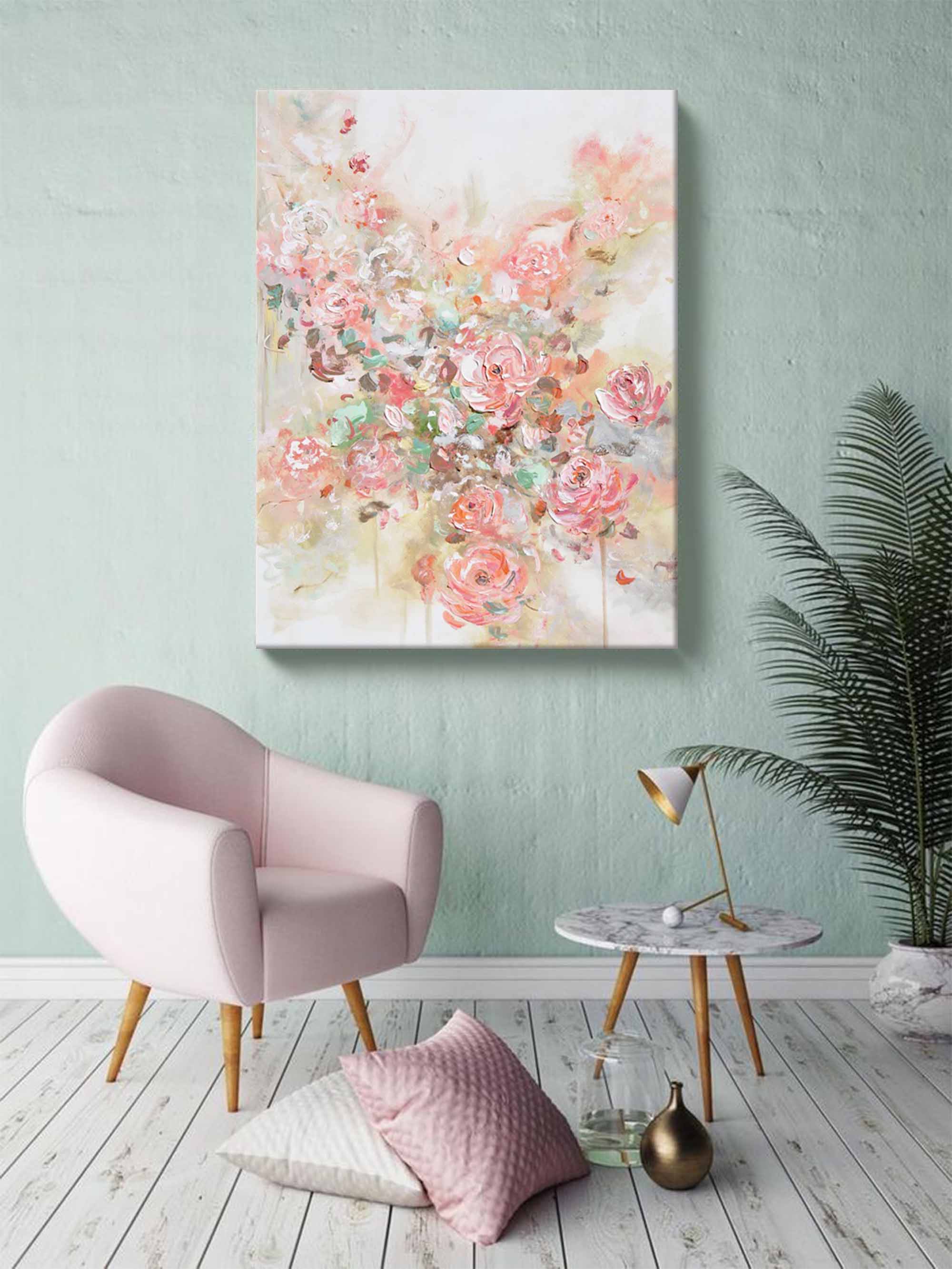 Elegant Blush Floral Abstract Canvas Art