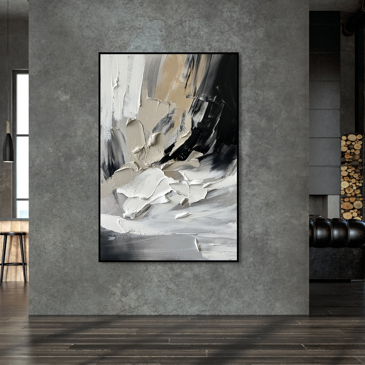 Silent Motion – Black White and Beige Abstract Wall Art