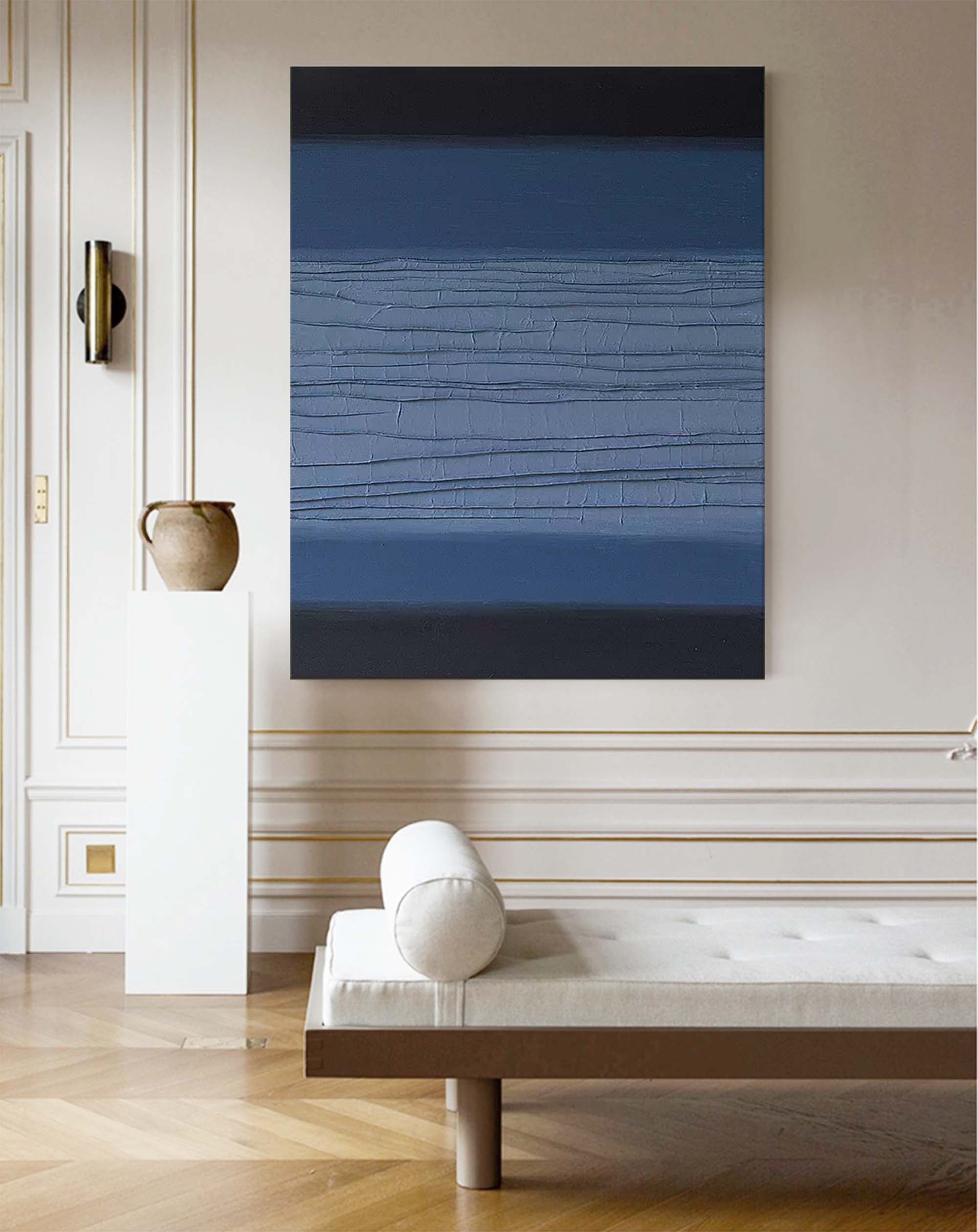 Textured Blue and Black Abstract Oil Painting – Contemporary Wall Art