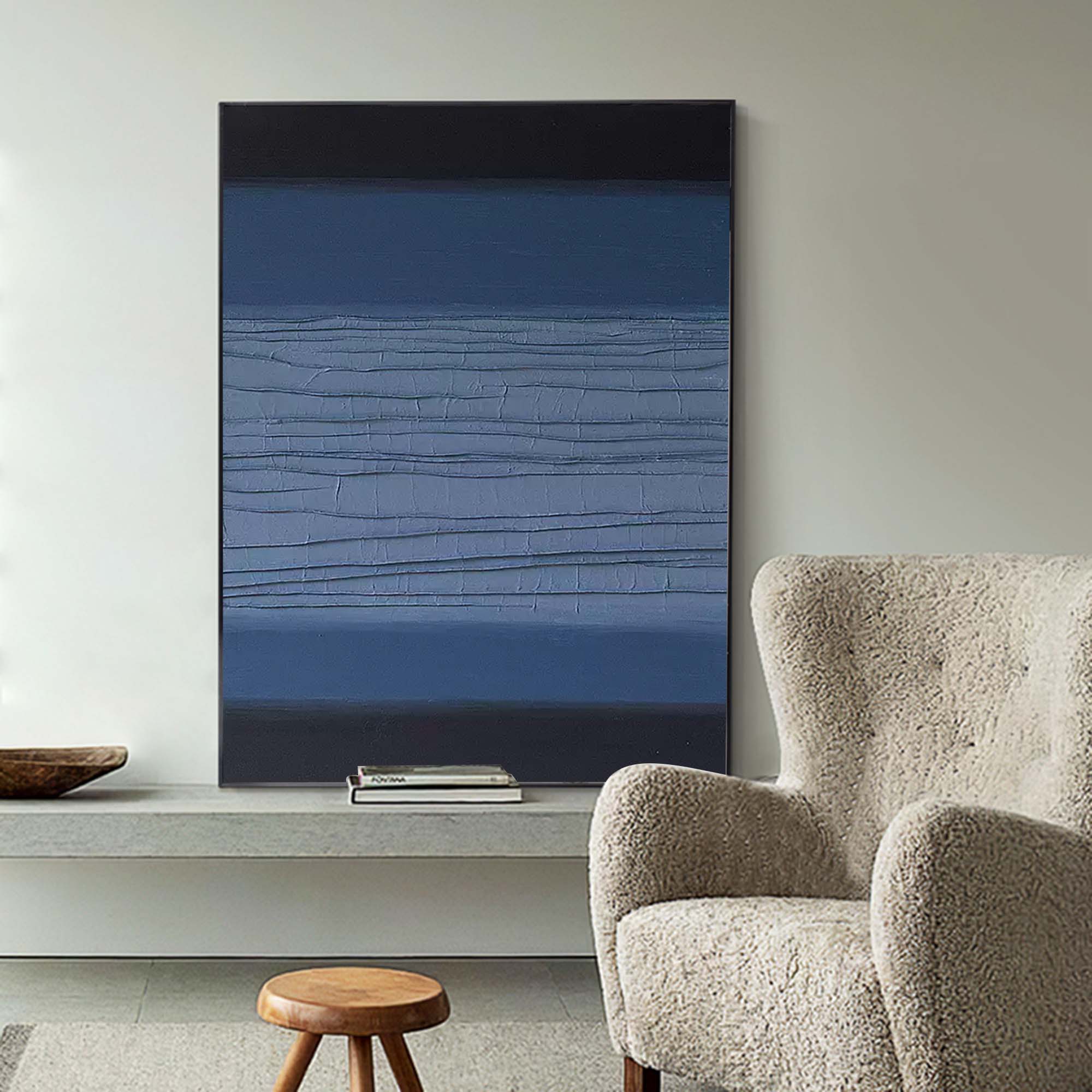Textured Blue and Black Abstract Oil Painting – Contemporary Wall Art