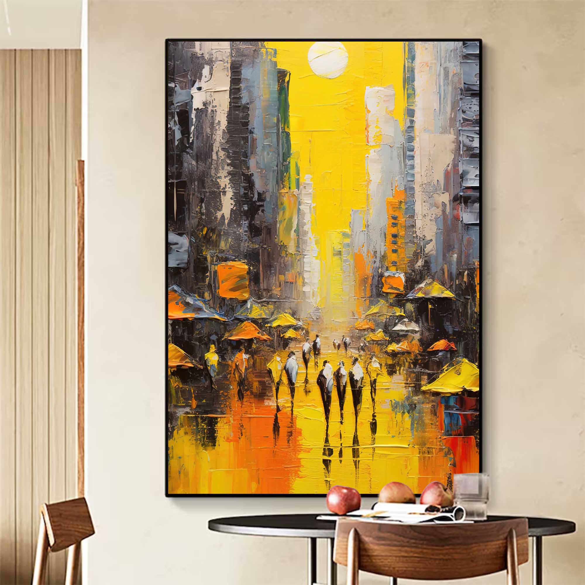 Sunlit Cityscape Abstract Oil Painting