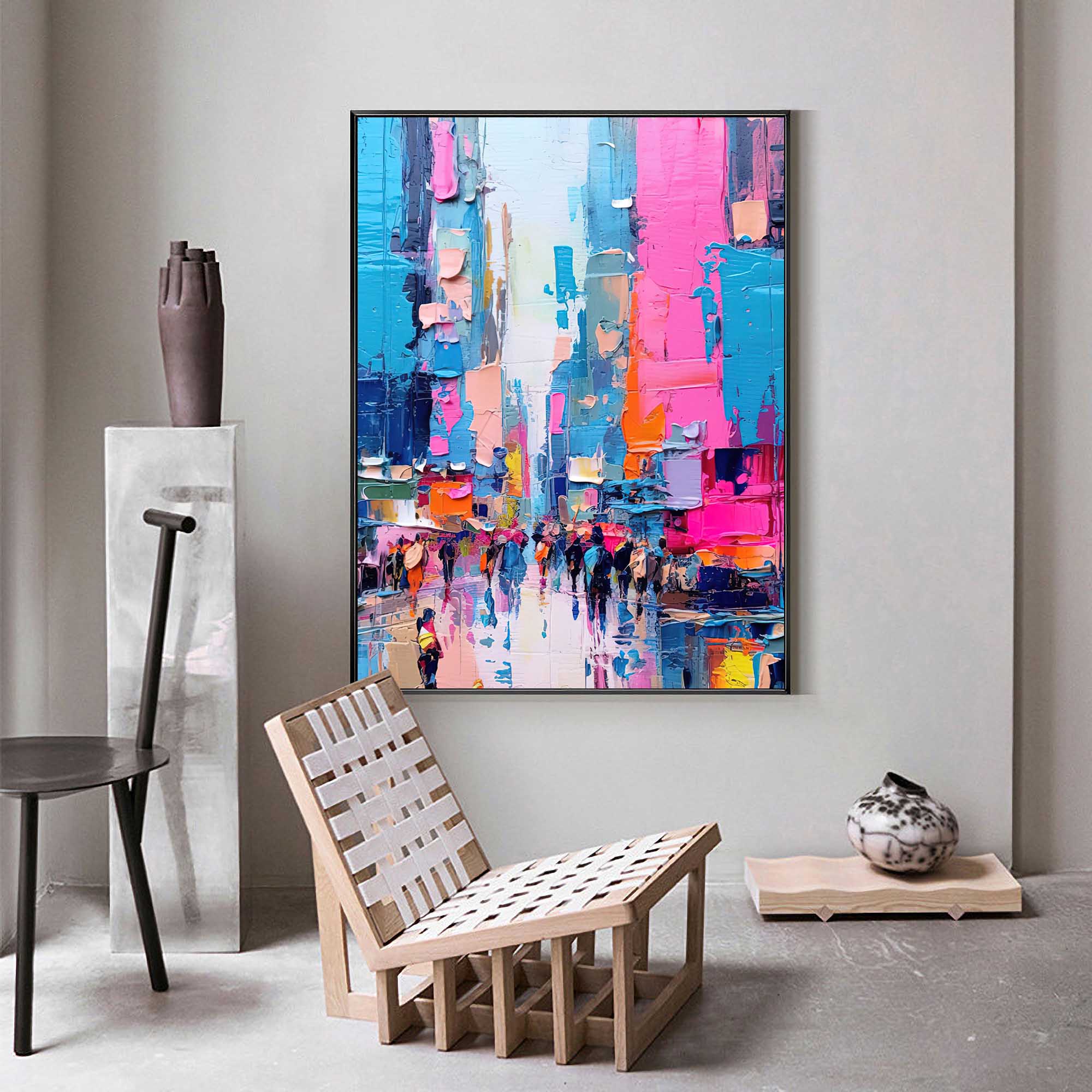 Vibrant City Life Oil Painting