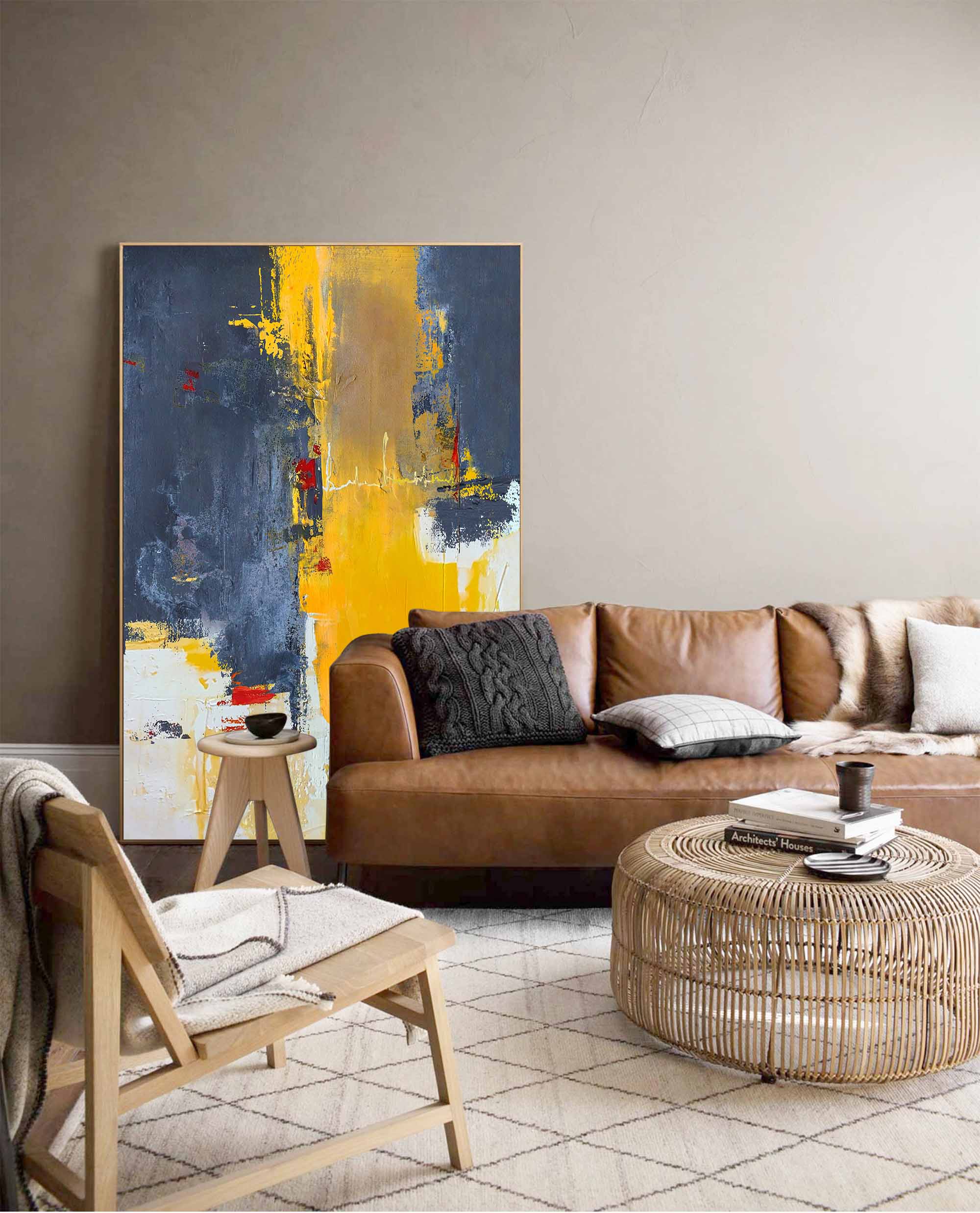Modern Charcoal and Yellow Art