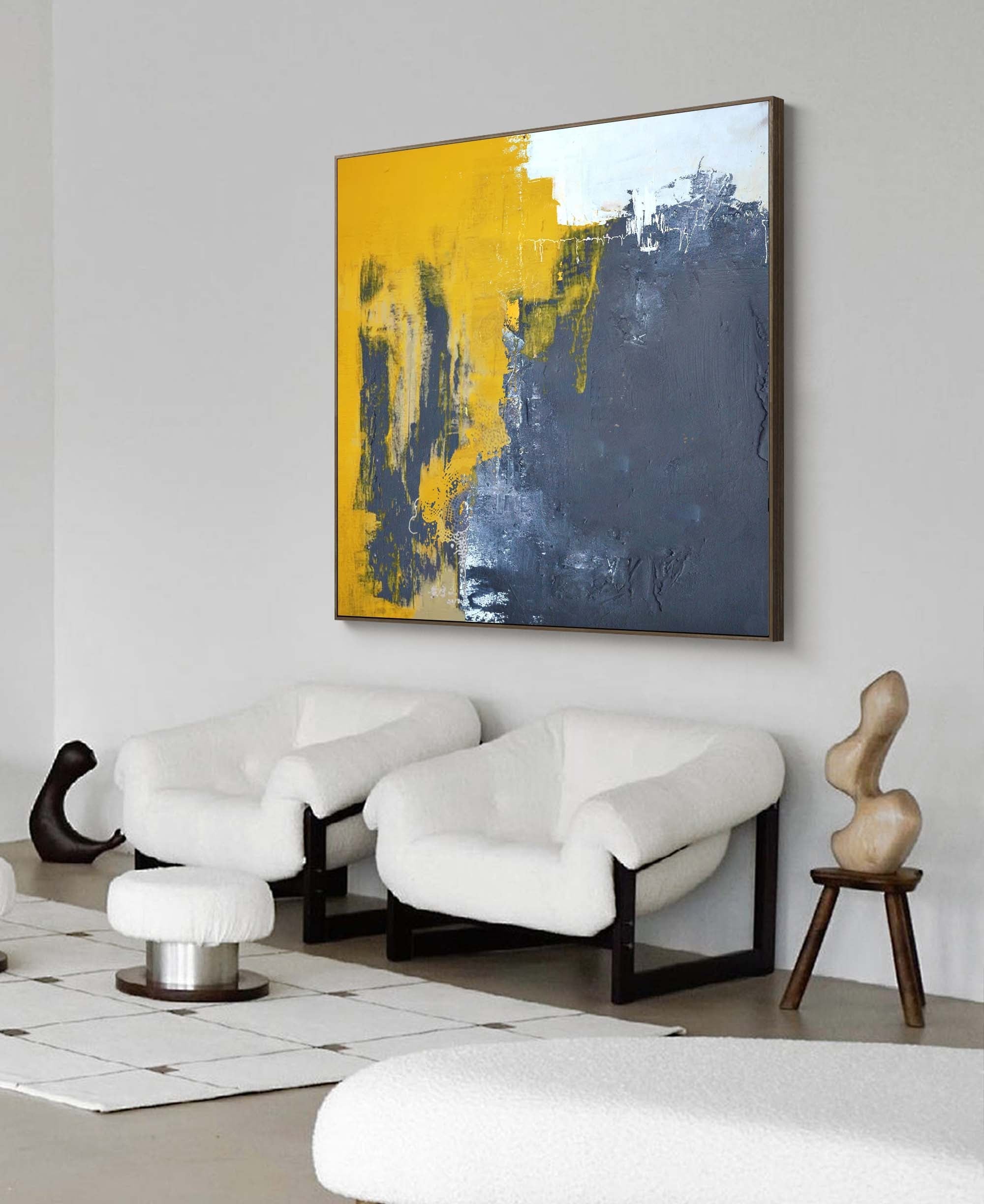 Modern Yellow and Grey Abstract Art