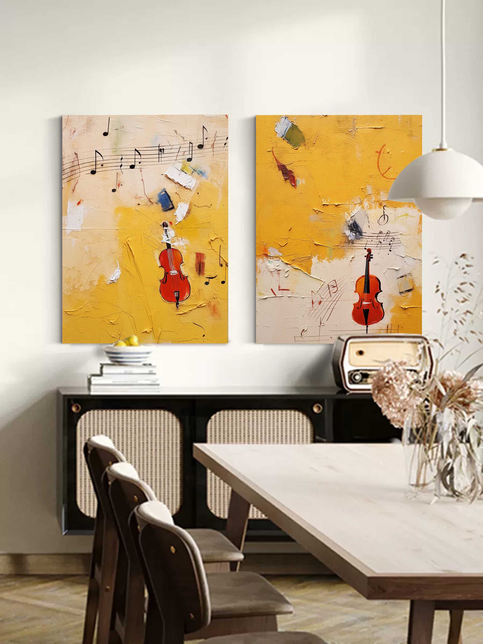 Musical Abstract Violin Art Duo