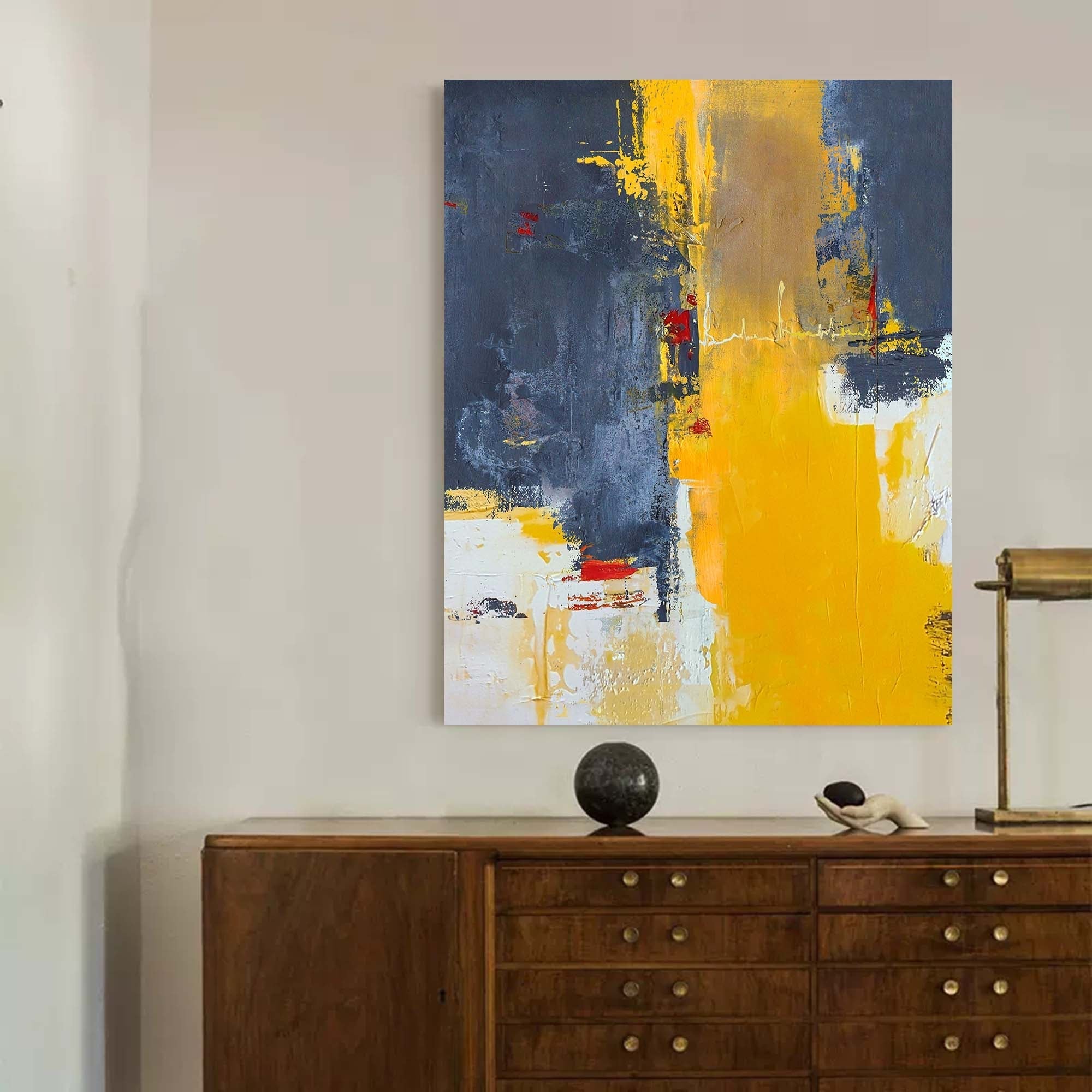 Modern Charcoal and Yellow Art