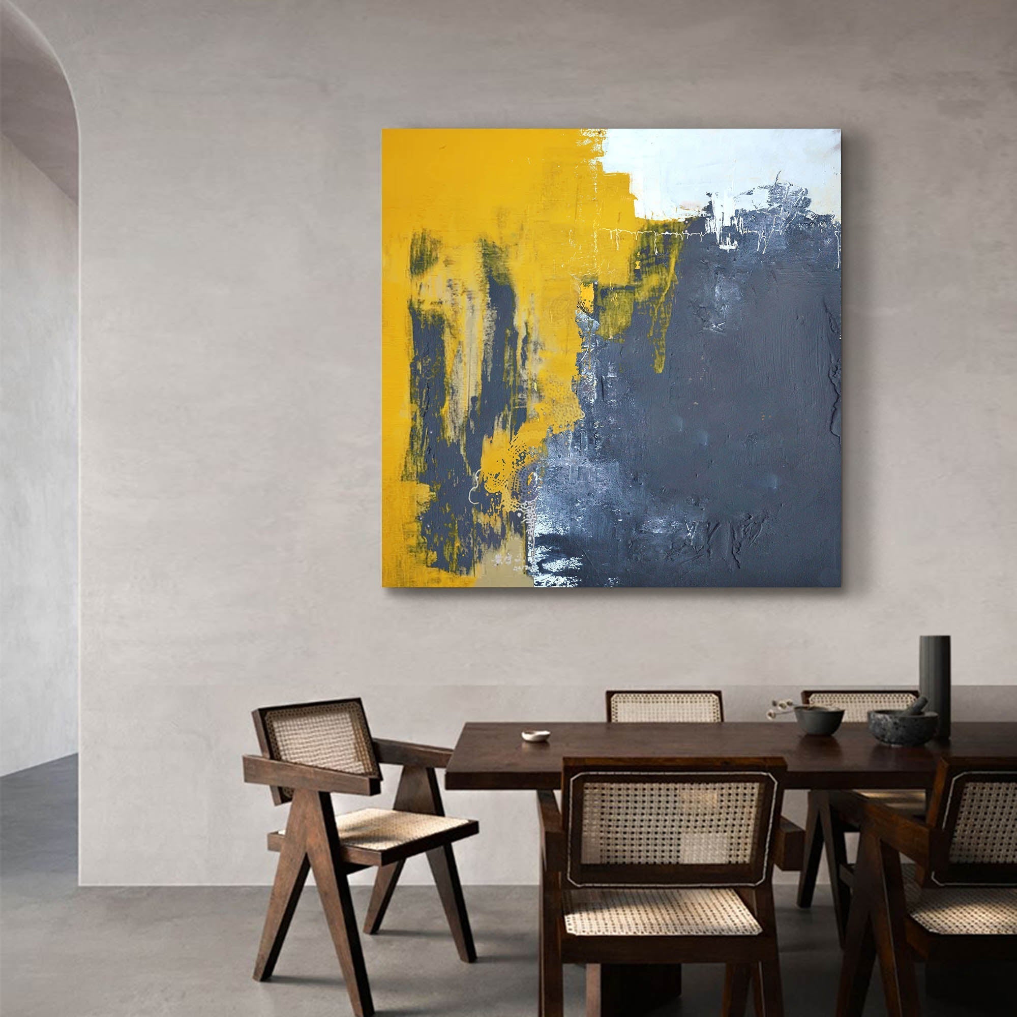 Modern Yellow and Grey Abstract Art