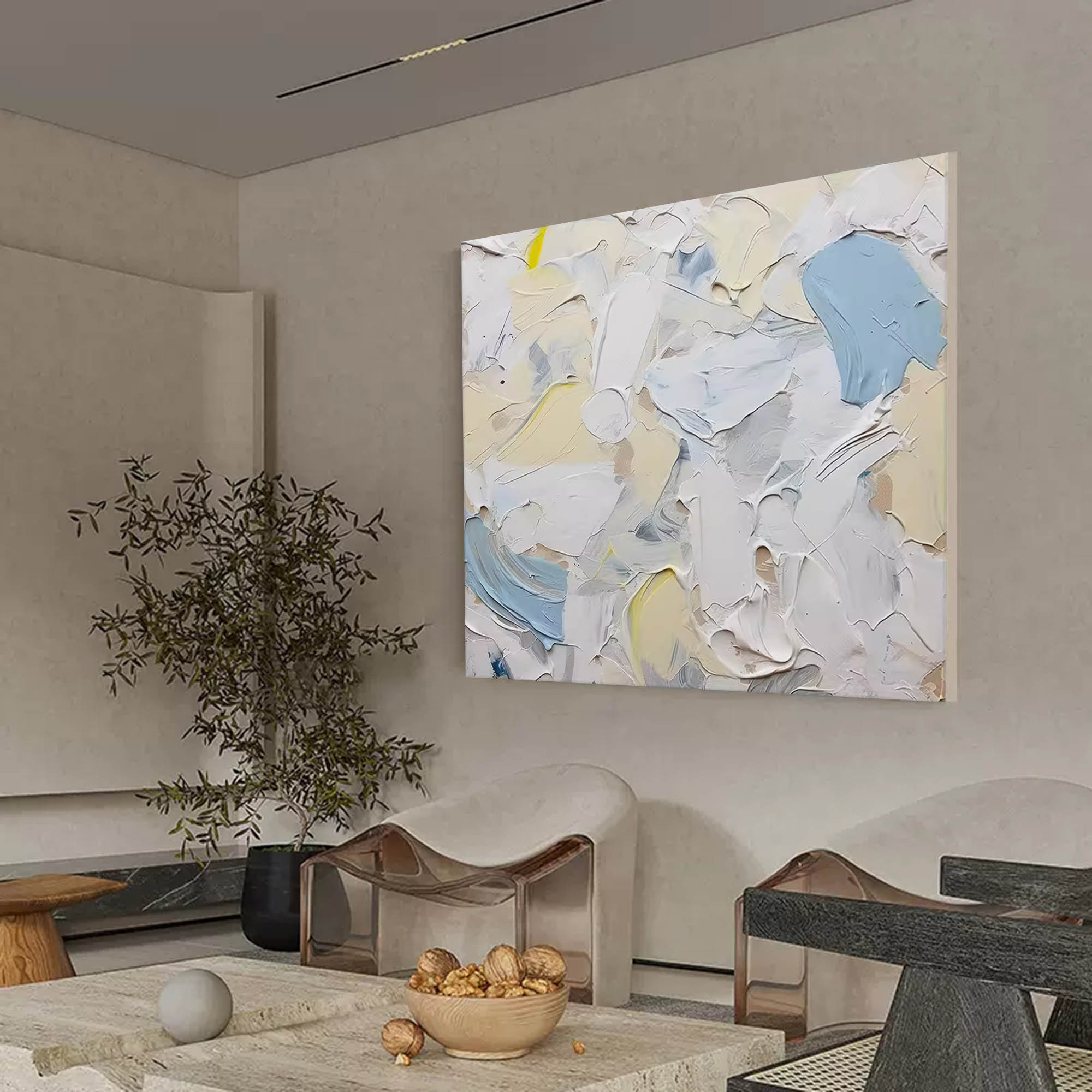 Textured Blue and White Abstract Art