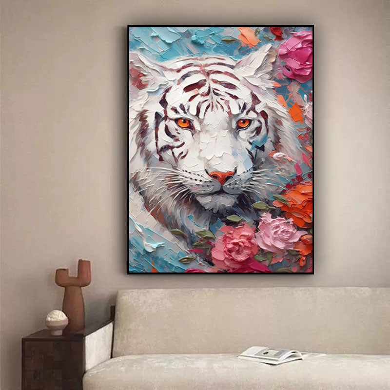 White Tiger in Blossoms: Bold Elegance