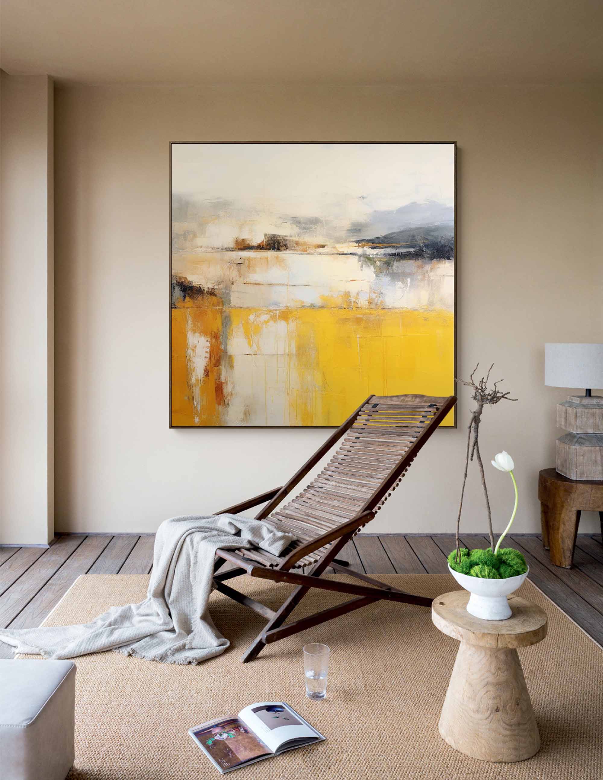 Yellow and Gray Abstract Landscape Art
