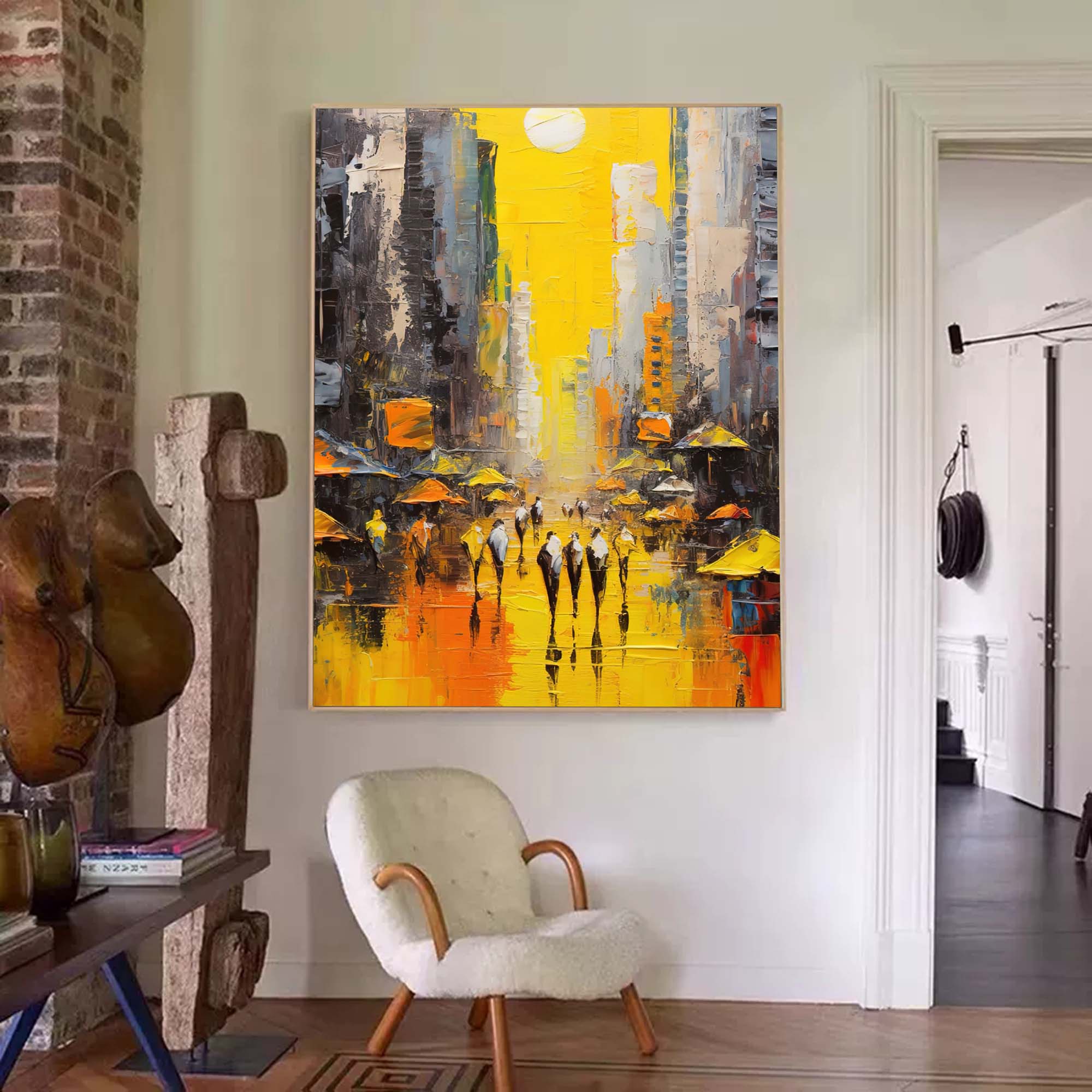 Sunlit Cityscape Abstract Oil Painting