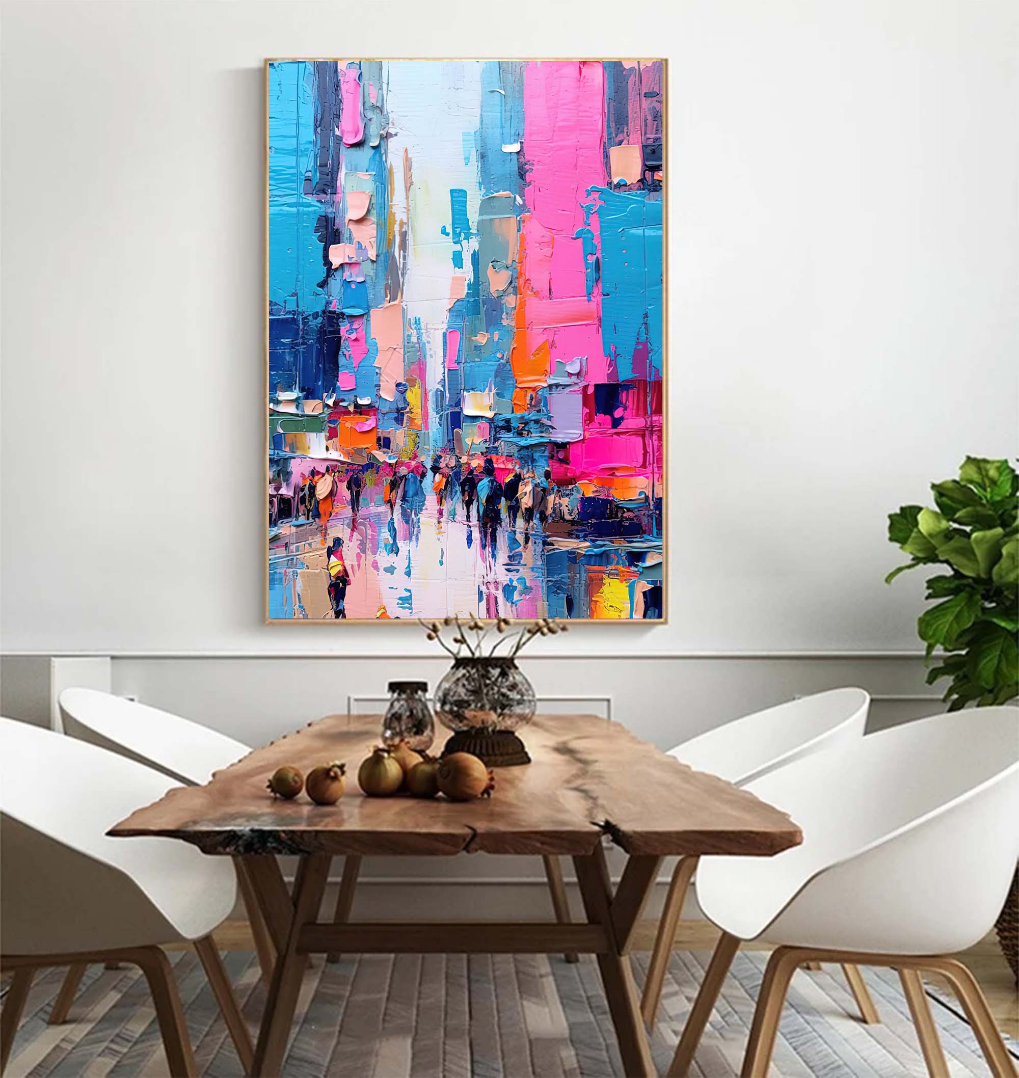 Vibrant City Life Oil Painting