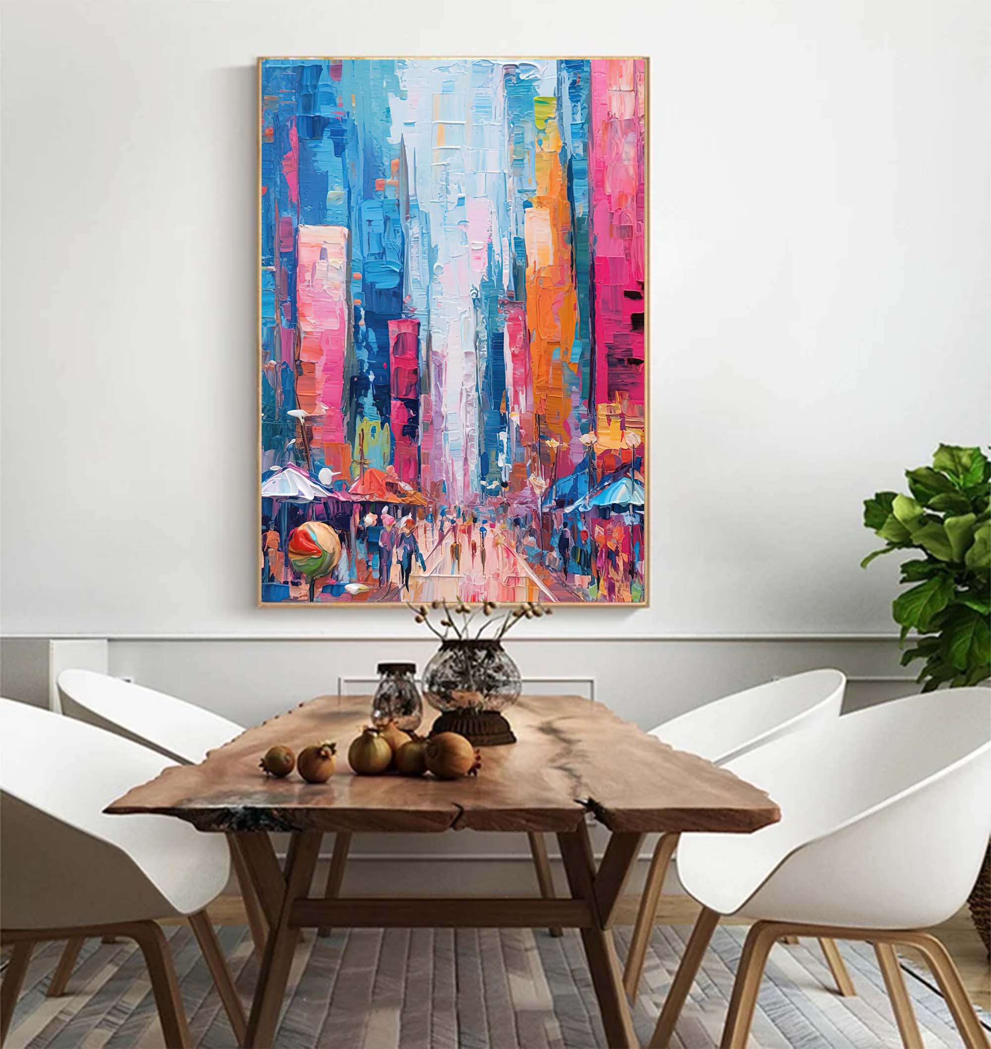 Vibrant City Skyline Oil Painting
