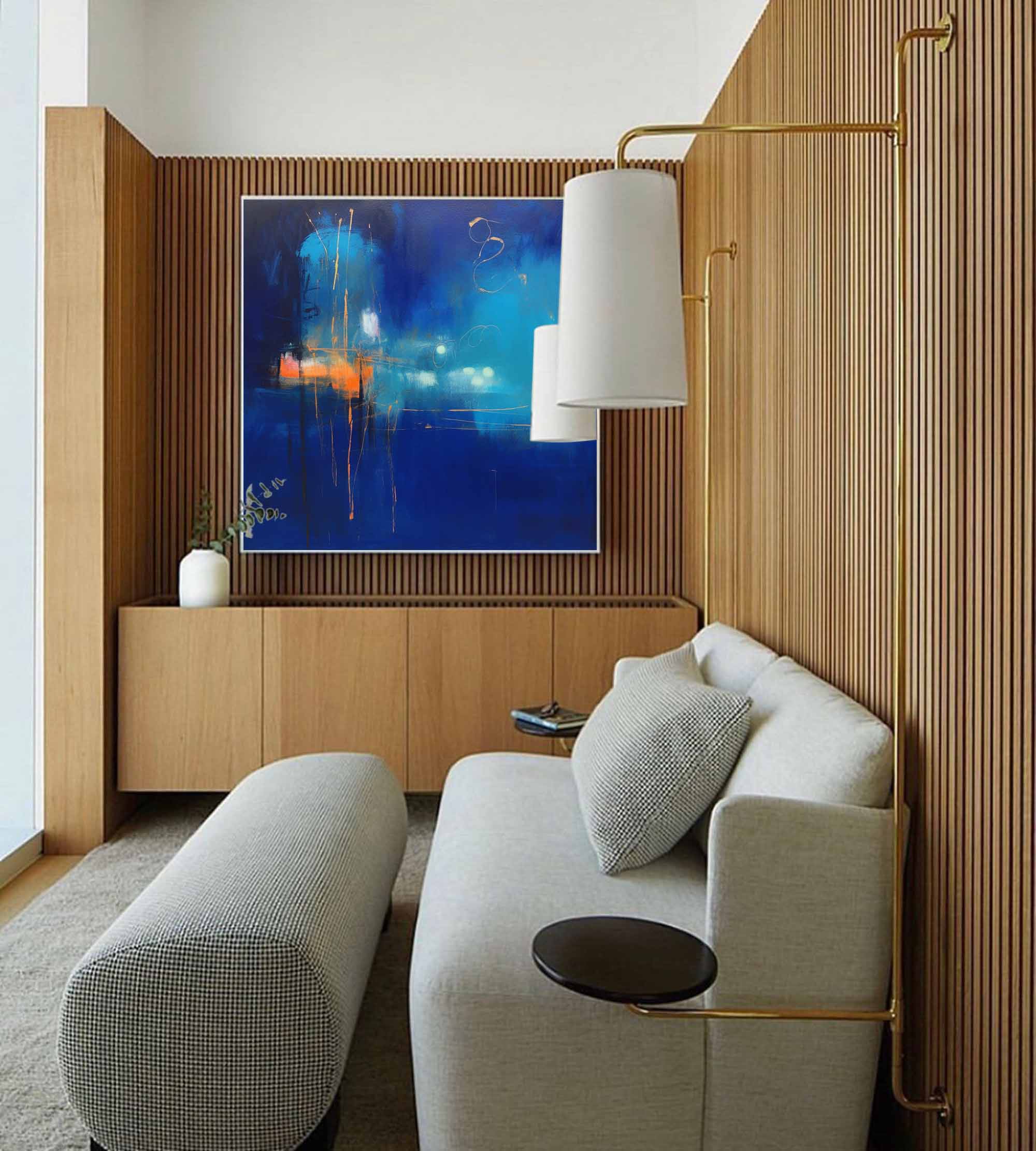 Nocturnal Blue Abstract Cityscape