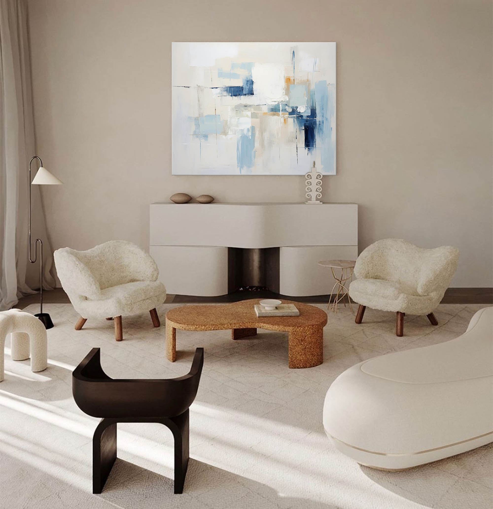 Serene Abstract Oil Painting - Blue Hues