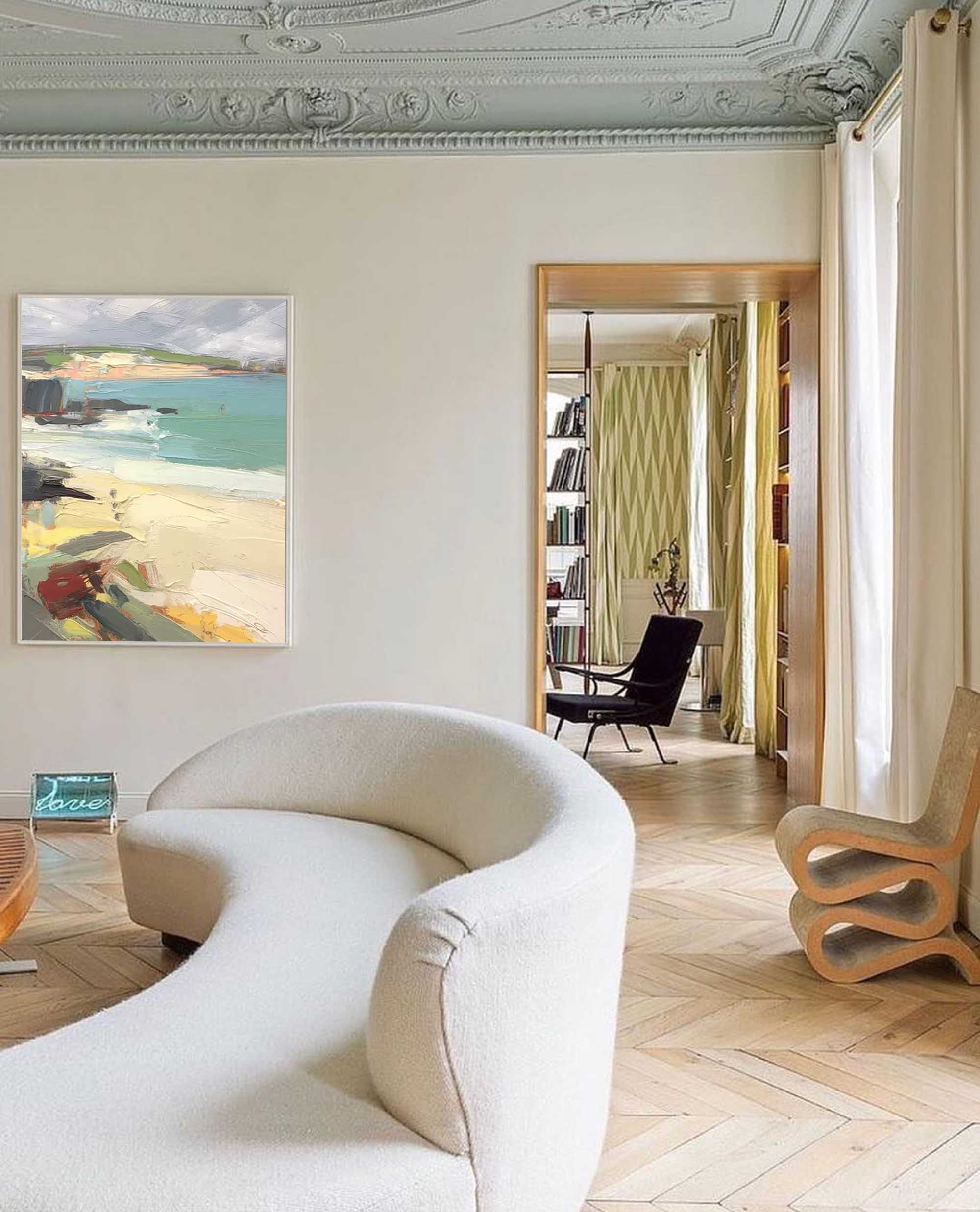 Serene Beachside Oil Painting