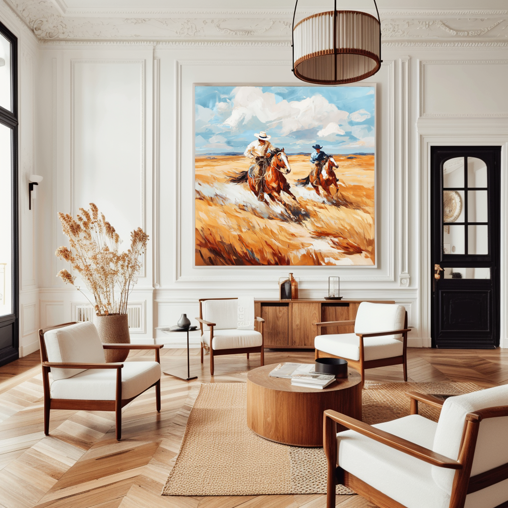 Western Cowboy Horse Racing Canvas – Rustic Wall Art for Home Decor