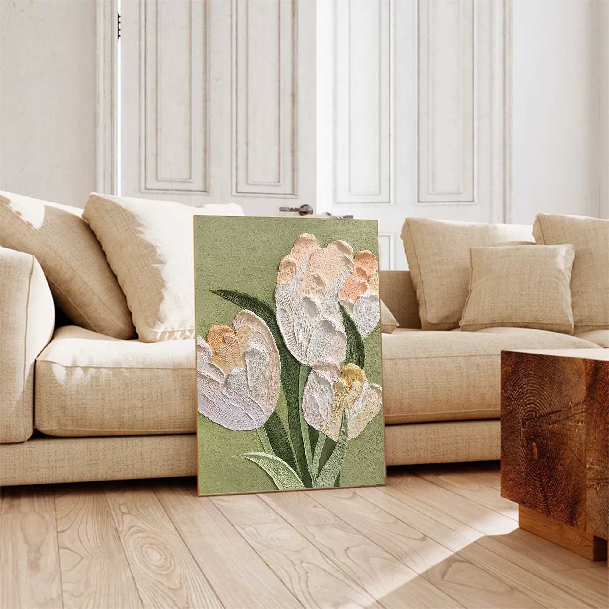 White Tulip Textured Canvas Art
