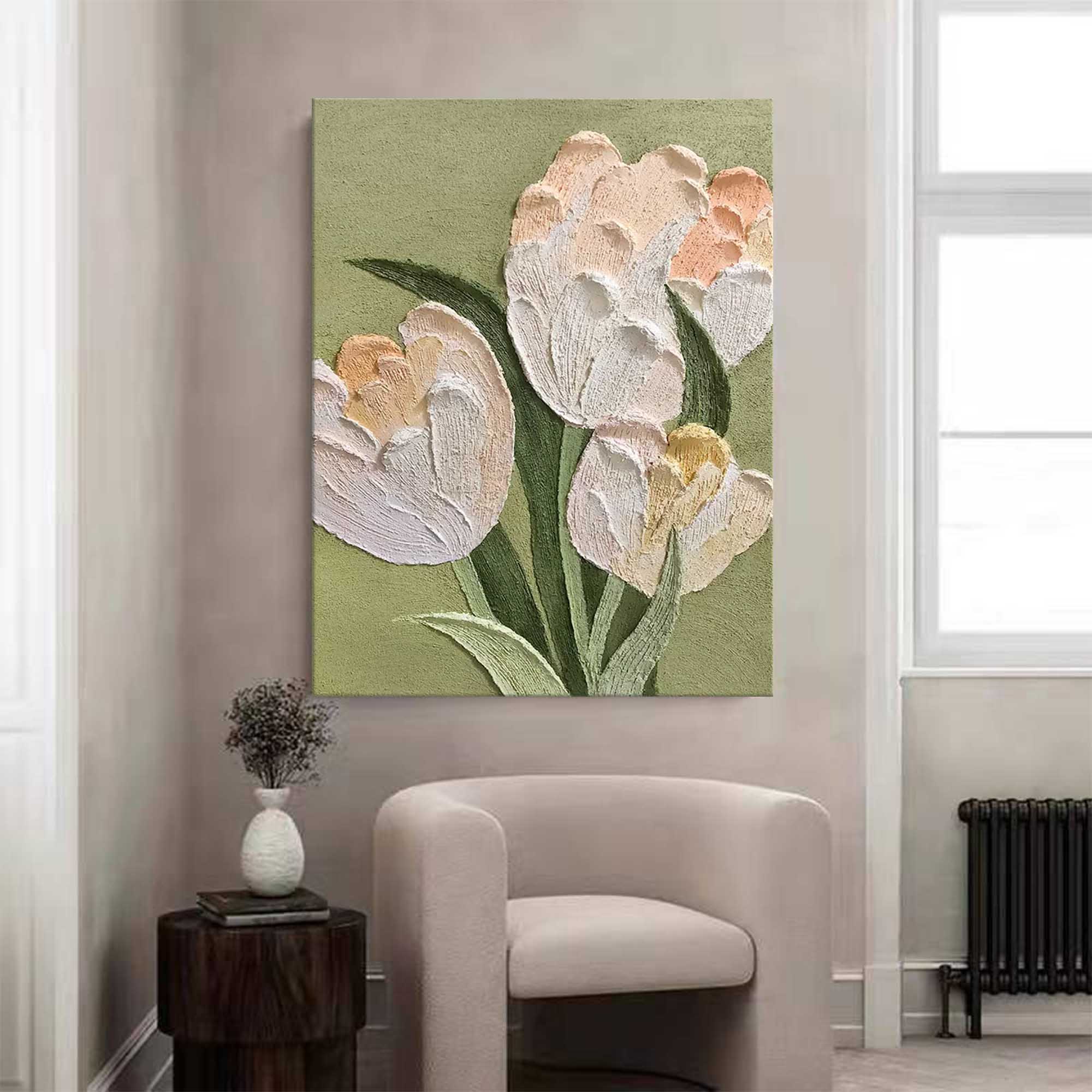 White Tulip Textured Canvas Art