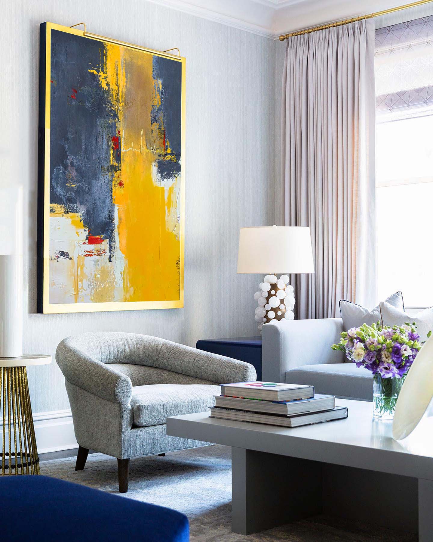 Modern Charcoal and Yellow Art