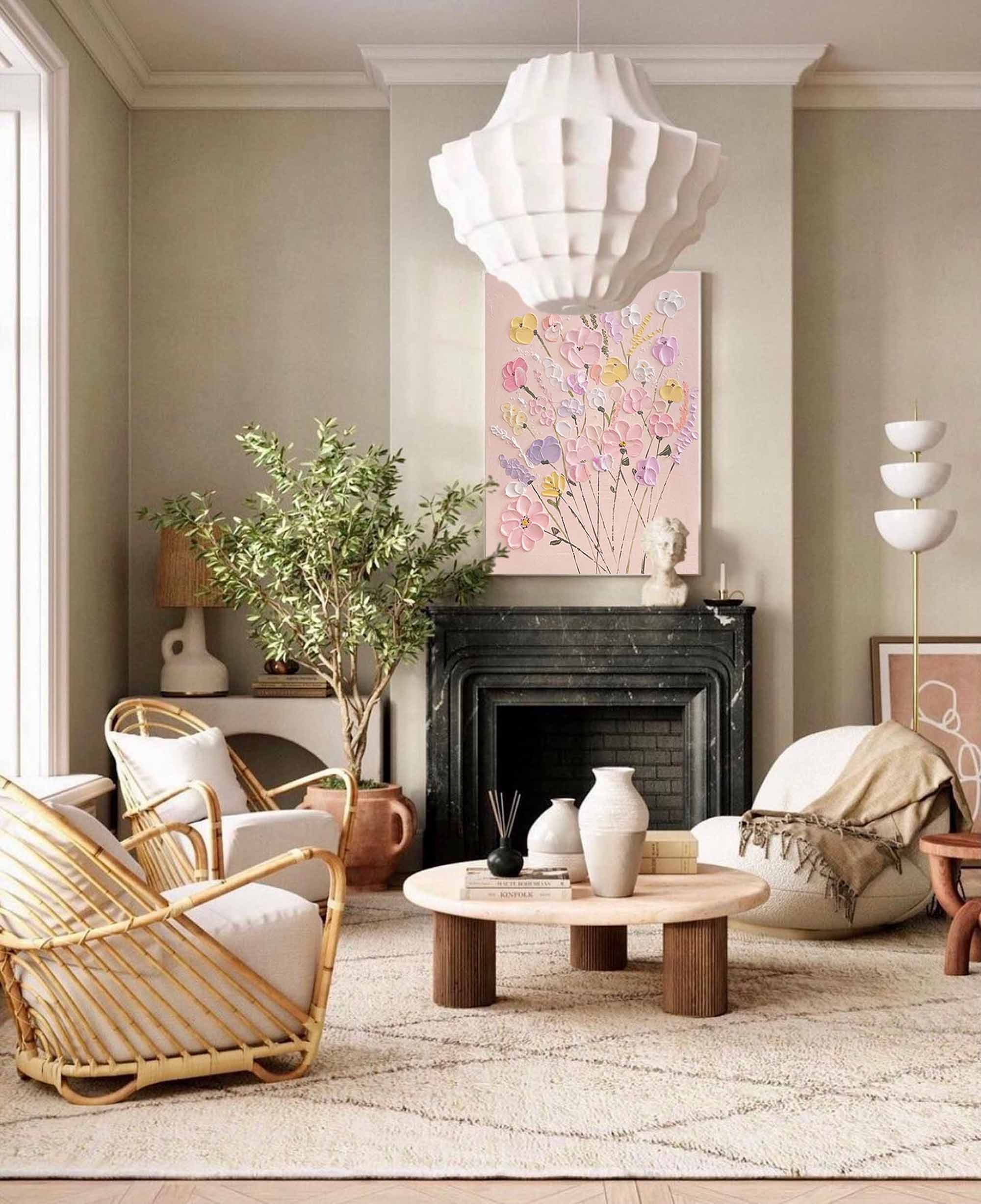 Pastel Floral Bouquet Relief Art