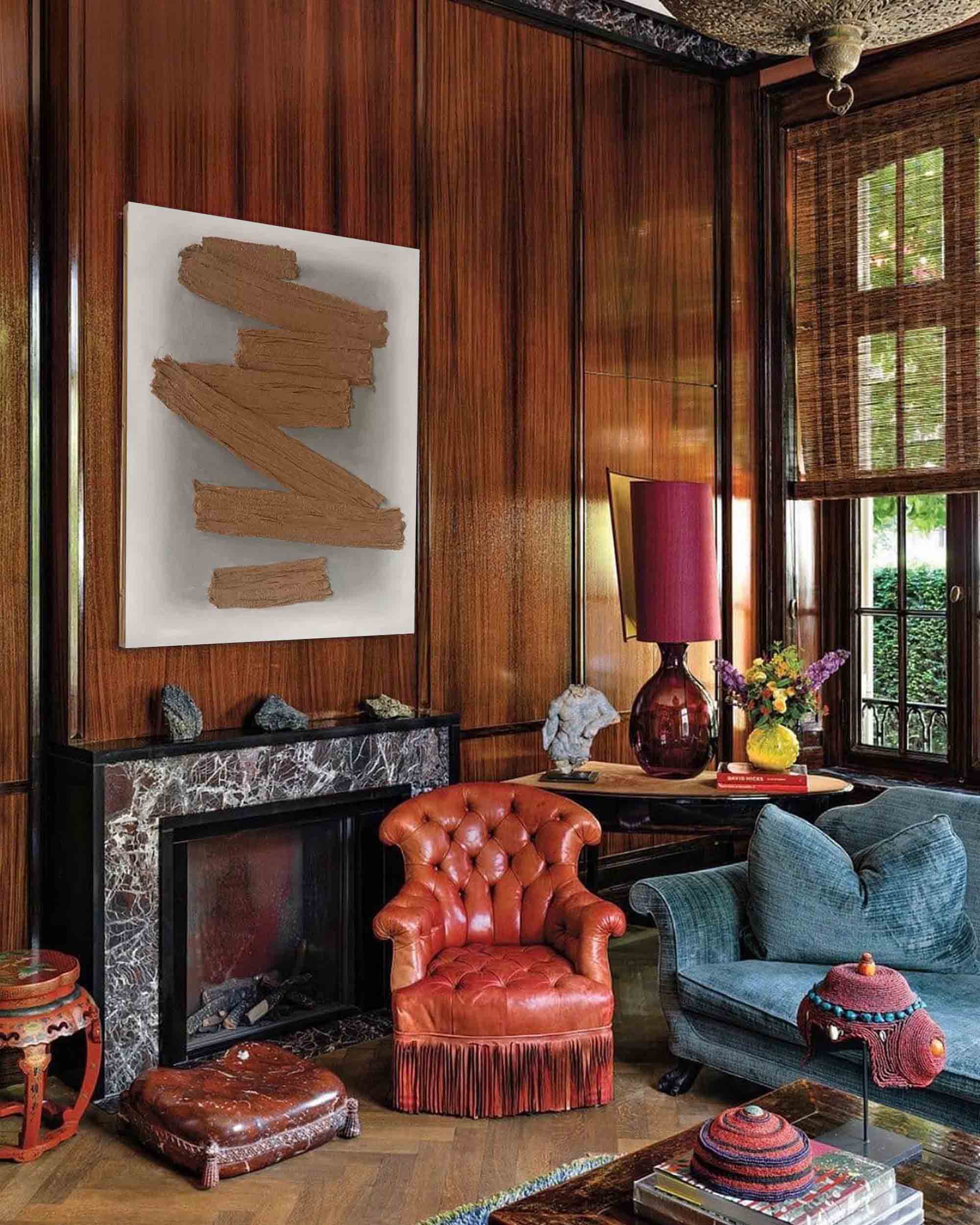 Abstract Brown Brushstrokes on Grey