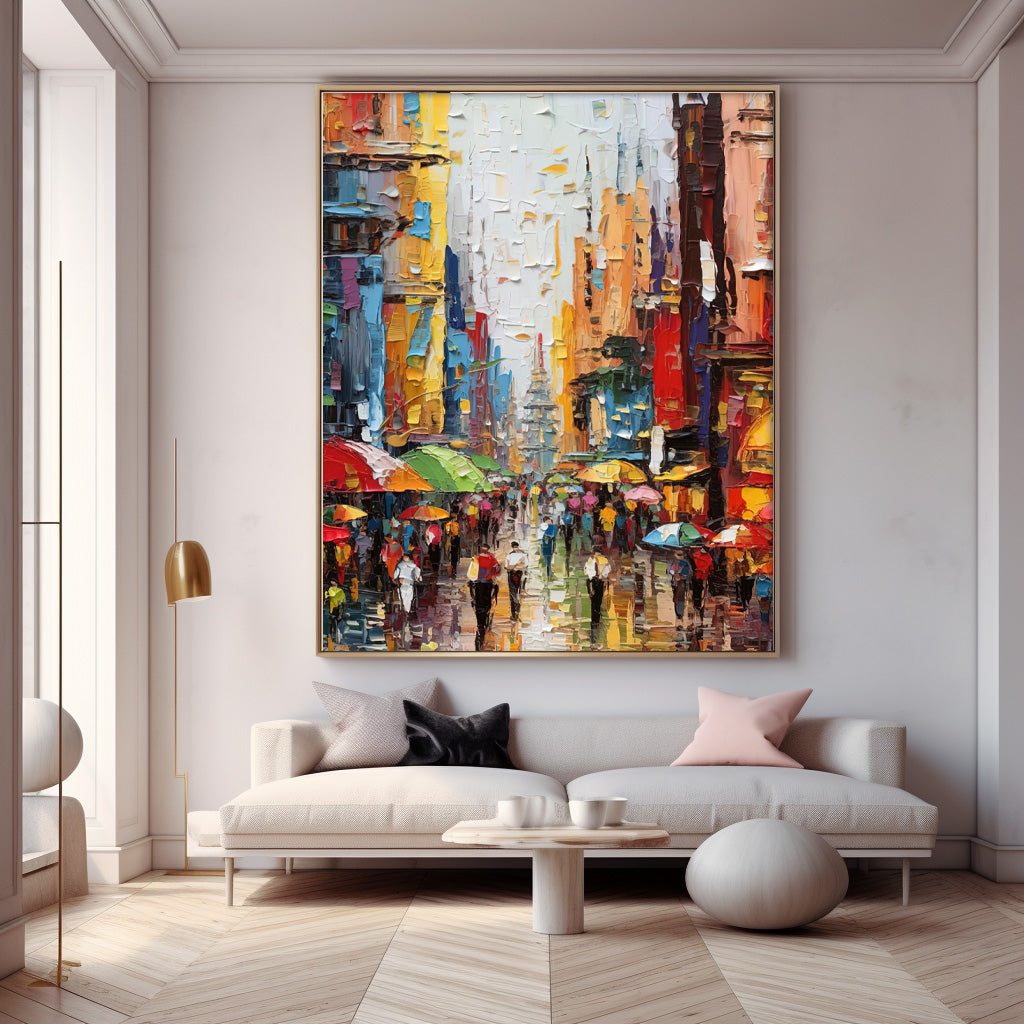 Colorful Street Scene Oil Painting