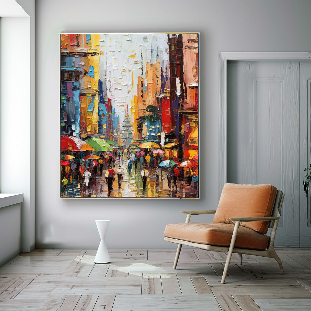 Colorful Street Scene Oil Painting