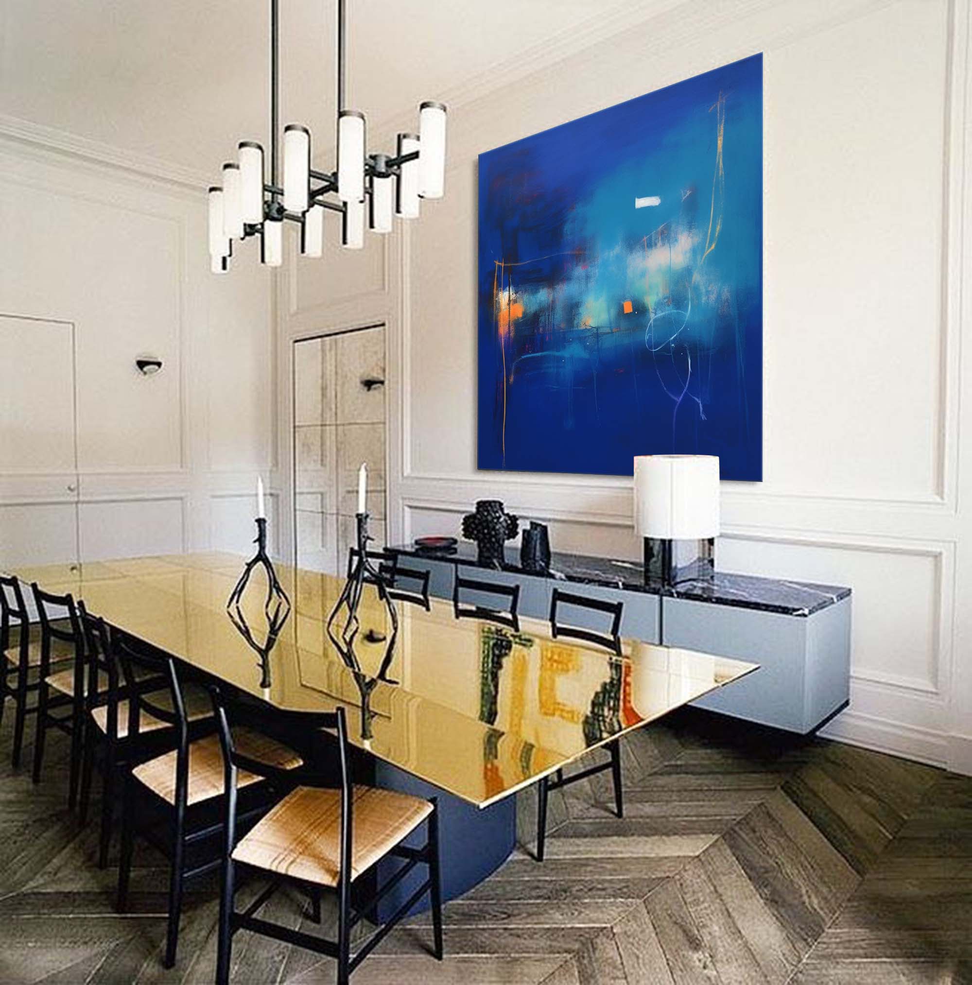 Deep Blue Abstract Horizon Art