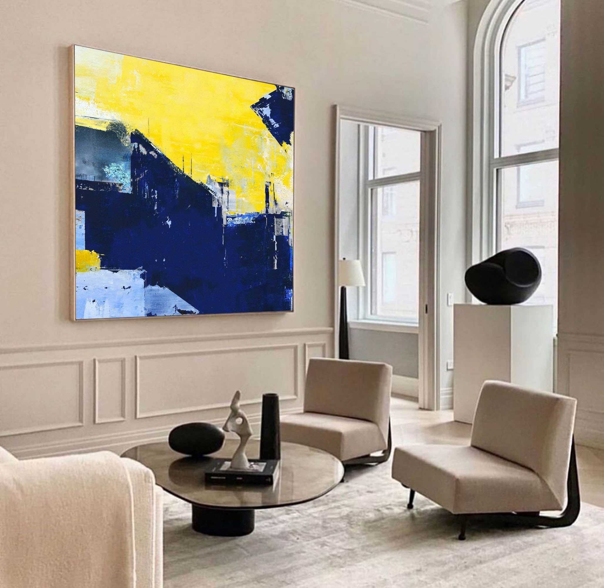 Bold Urban Skyline in Yellow Blue