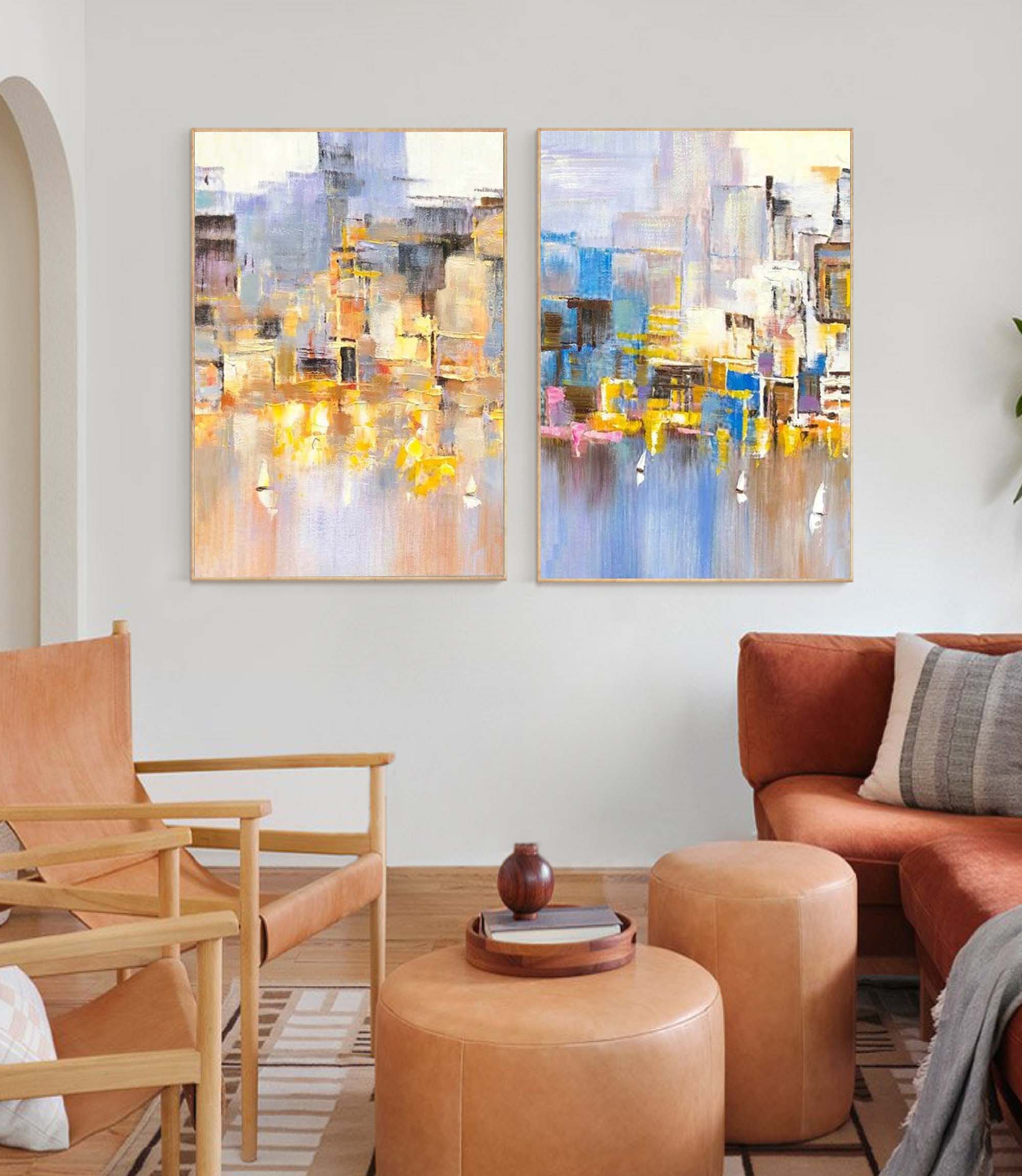 Cityscape Duo Abstract Oil Art