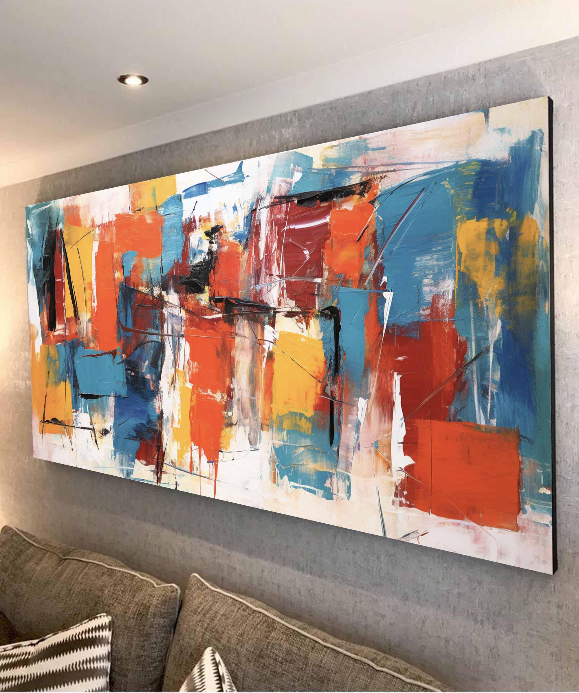 Urban Energy in Red and Blue Abstract