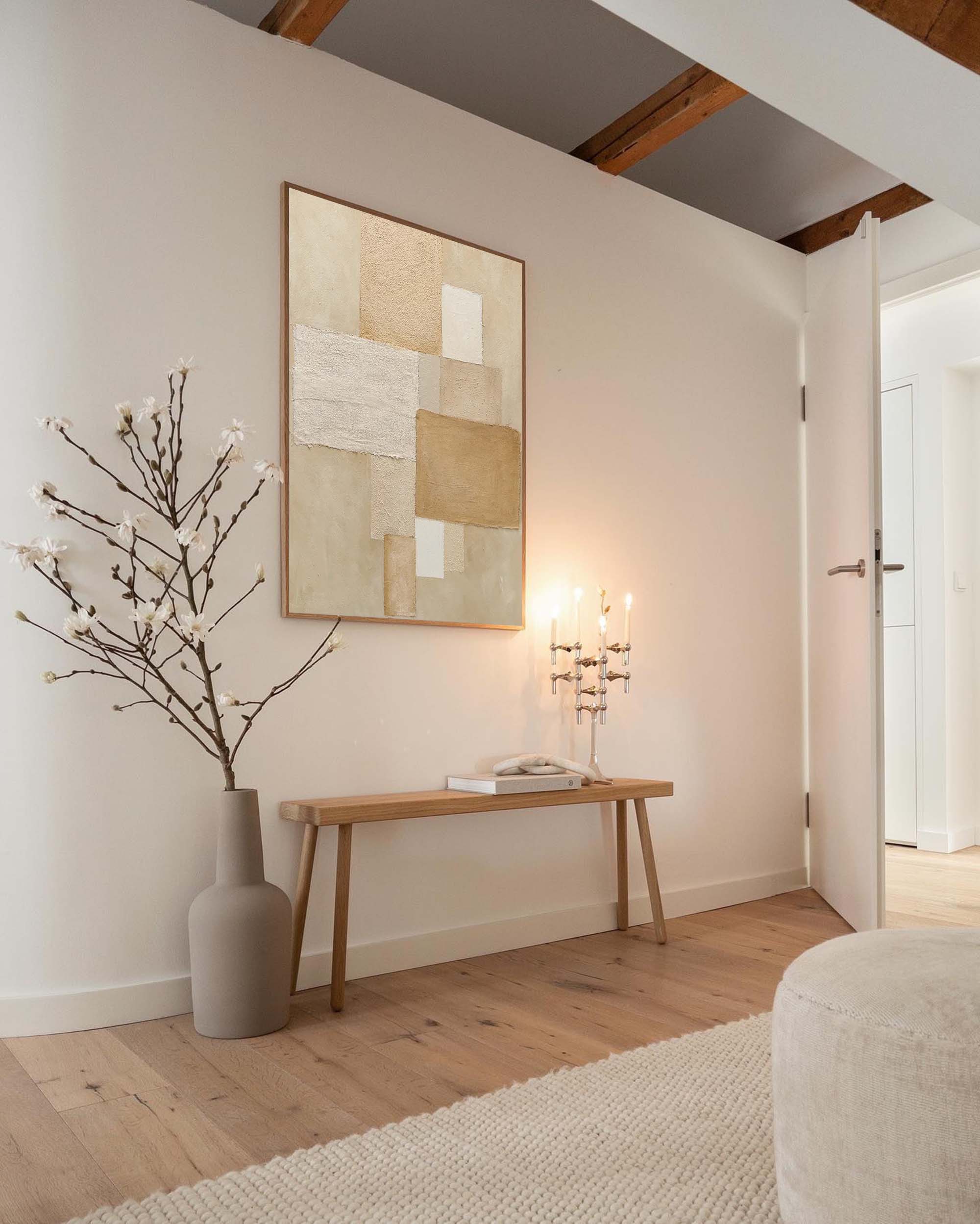 Neutral Geometric Abstract – Textured Beige & Cream Oil Painting on Canvas