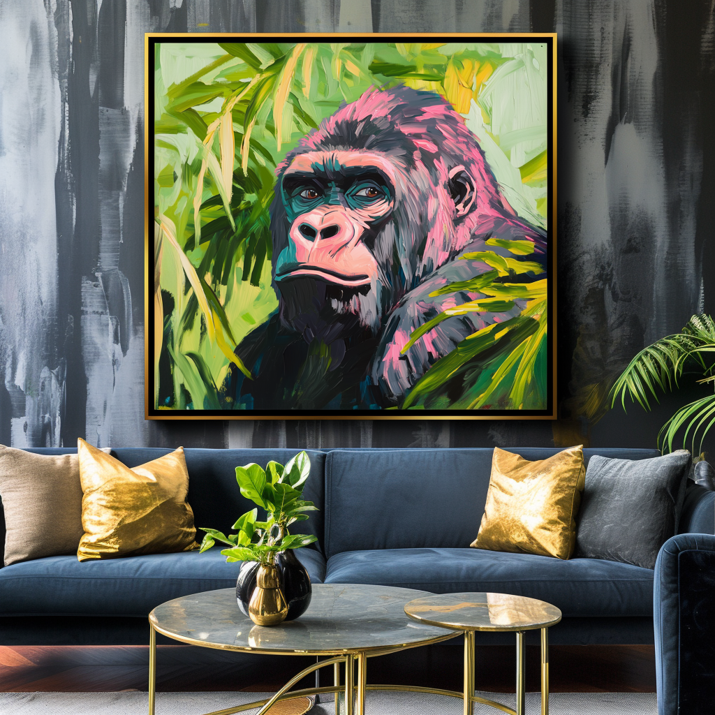 Vibrant Gorilla Oil Painting - Colorful Jungle Animal Art, Modern Wall Decor for Living Room & Home Interiors