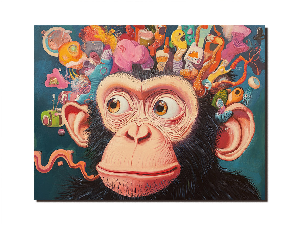 Pop Art Monkey Canvas Print - Colorful Surreal Chimpanzee Wall Art, Vibrant Fantasy Decor for Living Room & Bedroom