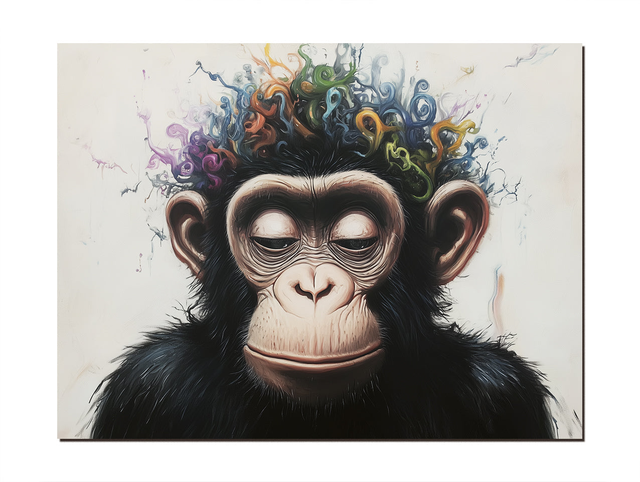 Whimsical Surreal Chimpanzee Art Print - Colorful Curly Patterns Monkey Painting for Home Decor