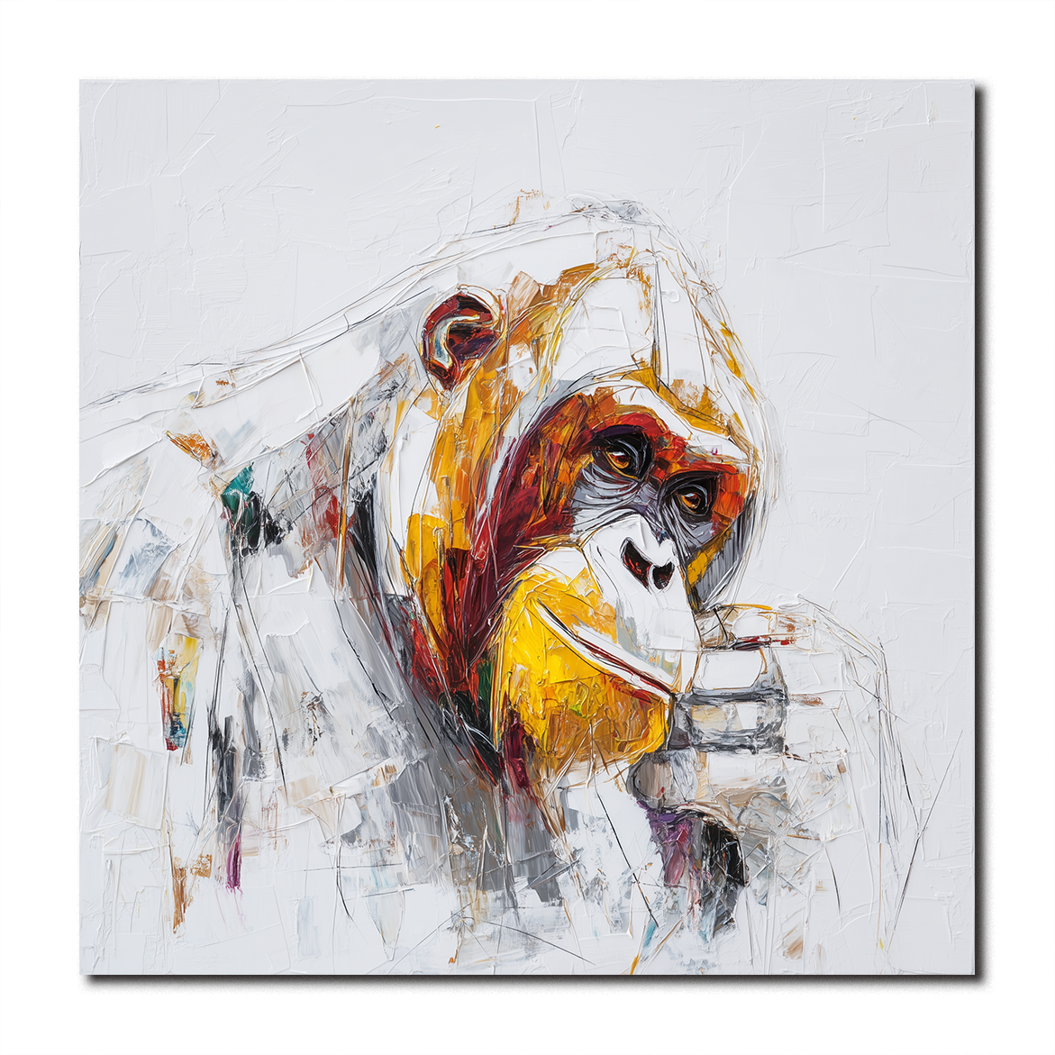 Contemplation – Abstract Gorilla Portrait | Textured Knife-Painted Wildlife Wall Art