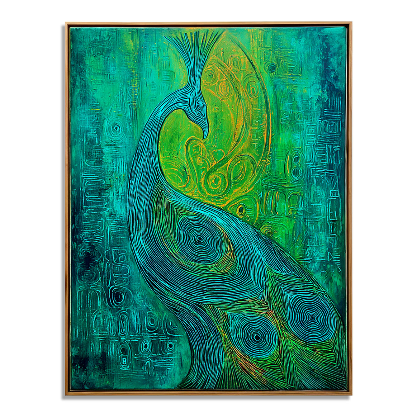 Emerald Muse - Textured Blue and Green Peacock Oil Painting