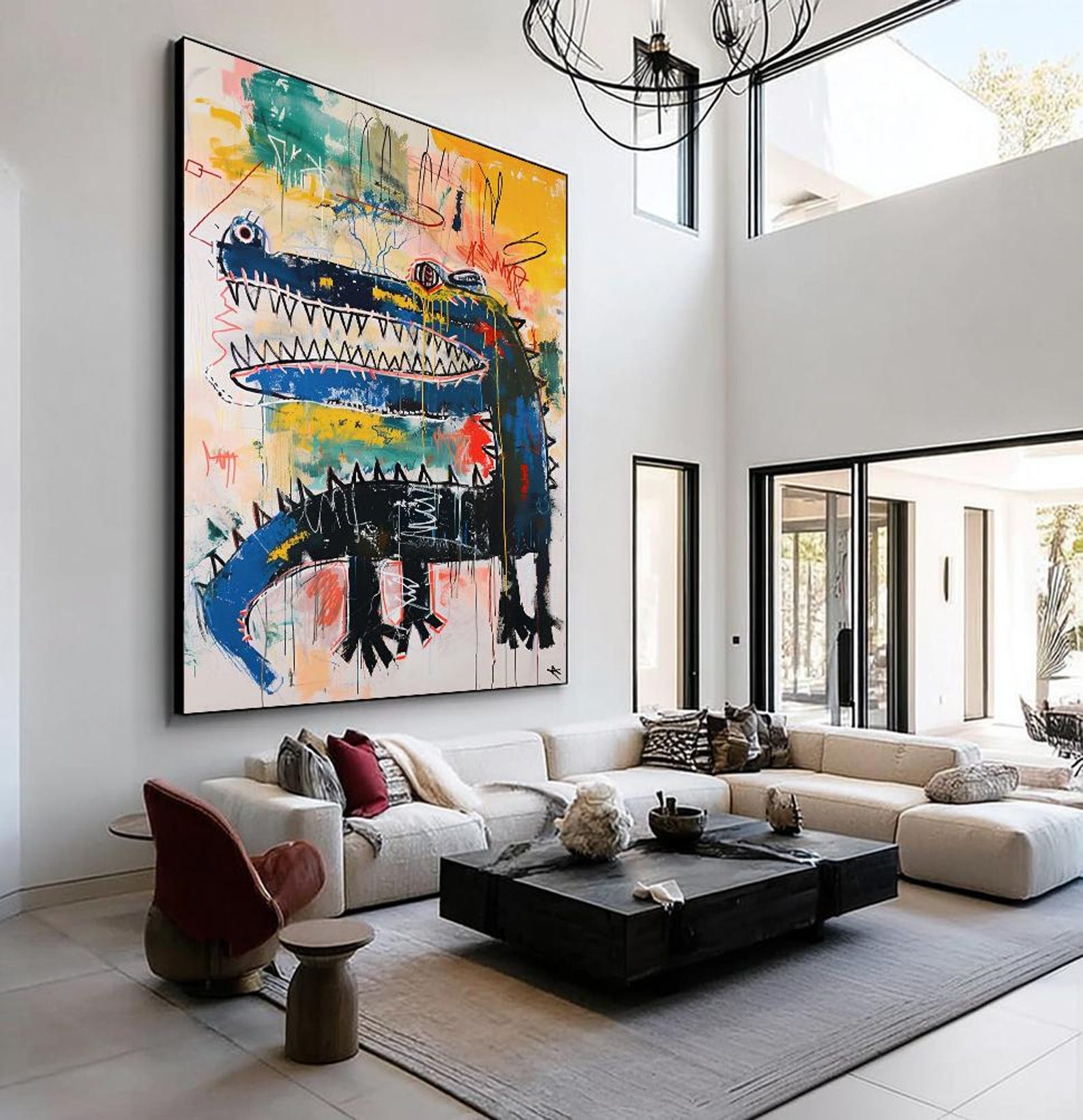 Urban Rex – Vibrant Graffiti Art Crocodile Wall Decor, Street Art Style Abstract Painting for Home Decoration